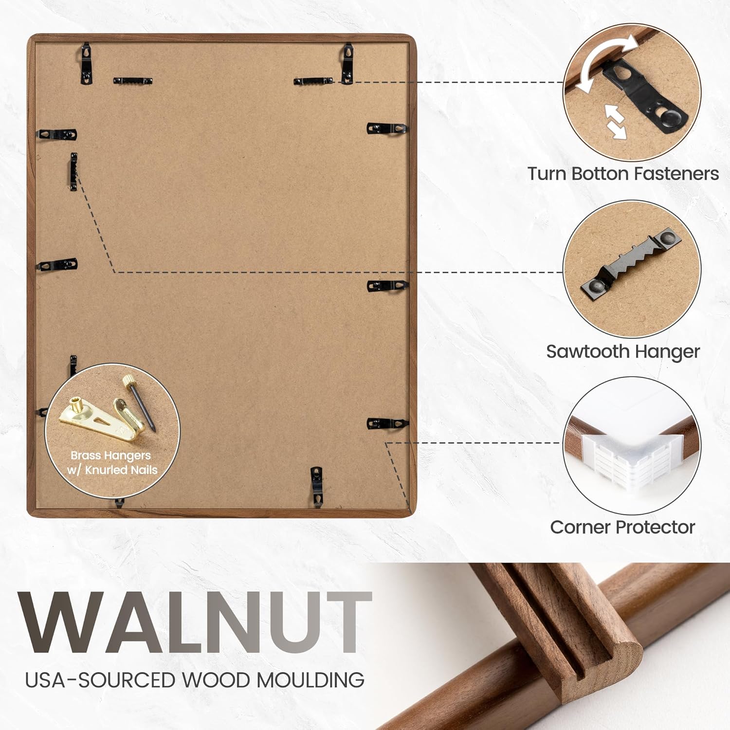 11x14 Picture Frame, Natural Solid Walnut Wood Photo Frame with HD Tempered Glass, Rounded Corner Wooden Frame 11 x 14 Matted to 8x10, Horizontal or Vertical Wall Mounting - Image 7