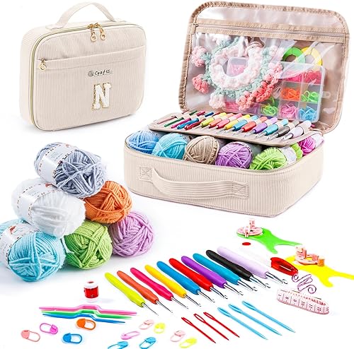 Vista 58 de MYBAGZING Kit de ganchillo inicial para principiantes con bolsa de almacenamiento de hilo, 10 ganchos de ganchillo de 0.079-0.236 in, 10 madejas