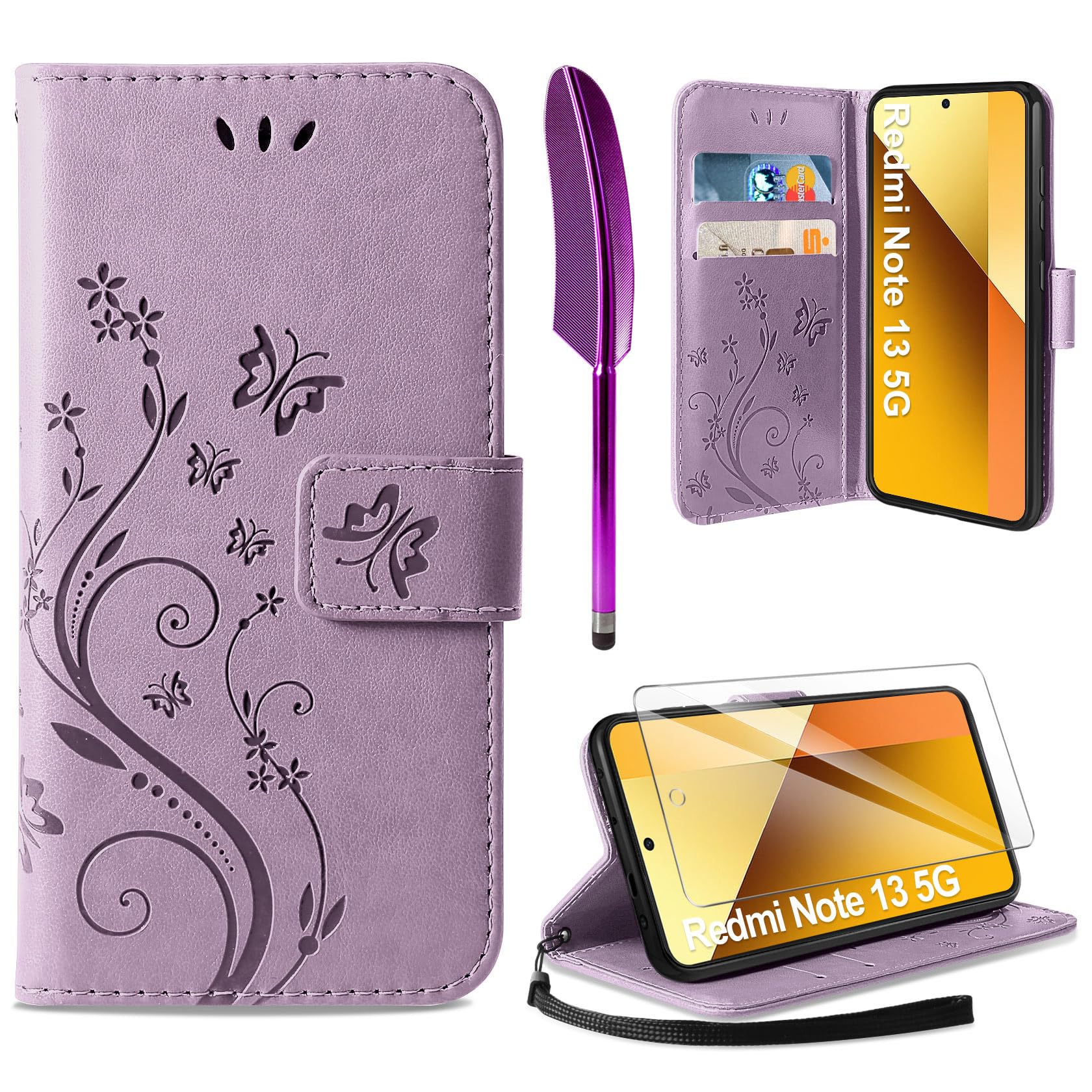 AROYI Leder Flip Case Für Xiaomi Redmi Note 9 – PU Leder Hülle Mit Kartenfächern & Schutzfolie, Lila