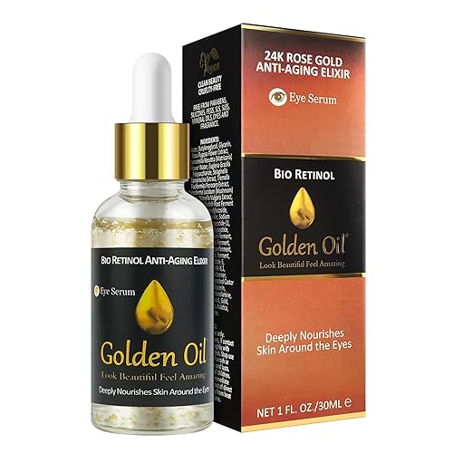 Suero para ojos con retinol bio antienvejecimiento de oro rosa de 24 quilates, ácido hialurónico, bakuchiol, nicotinamida y oro de 24 quilates,