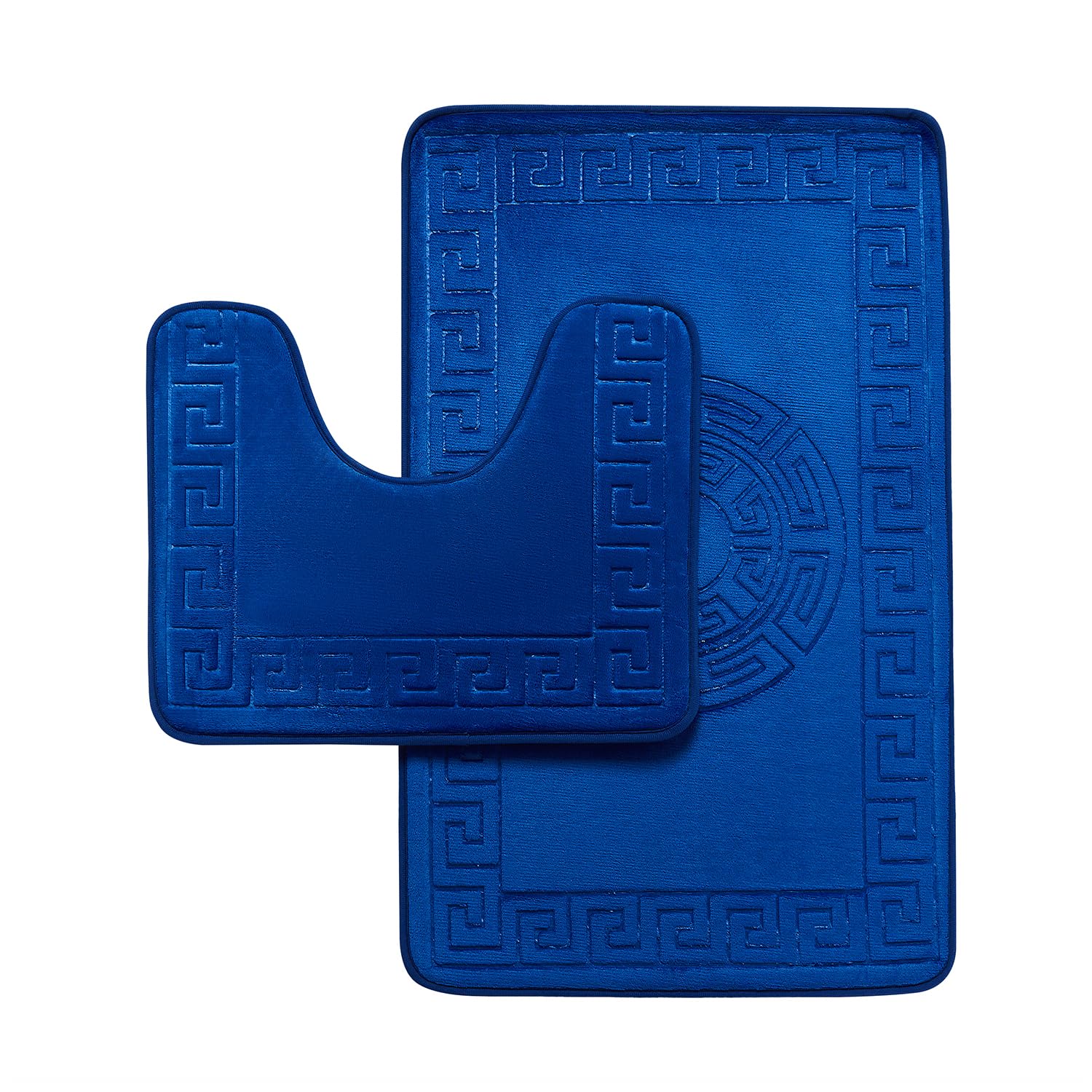 B&Q - Gc  Greek 2 Piece Bath Mat Royal Blue Quick Dry Super Water Aborbent Non Slip Toilet Padestal Mat Set