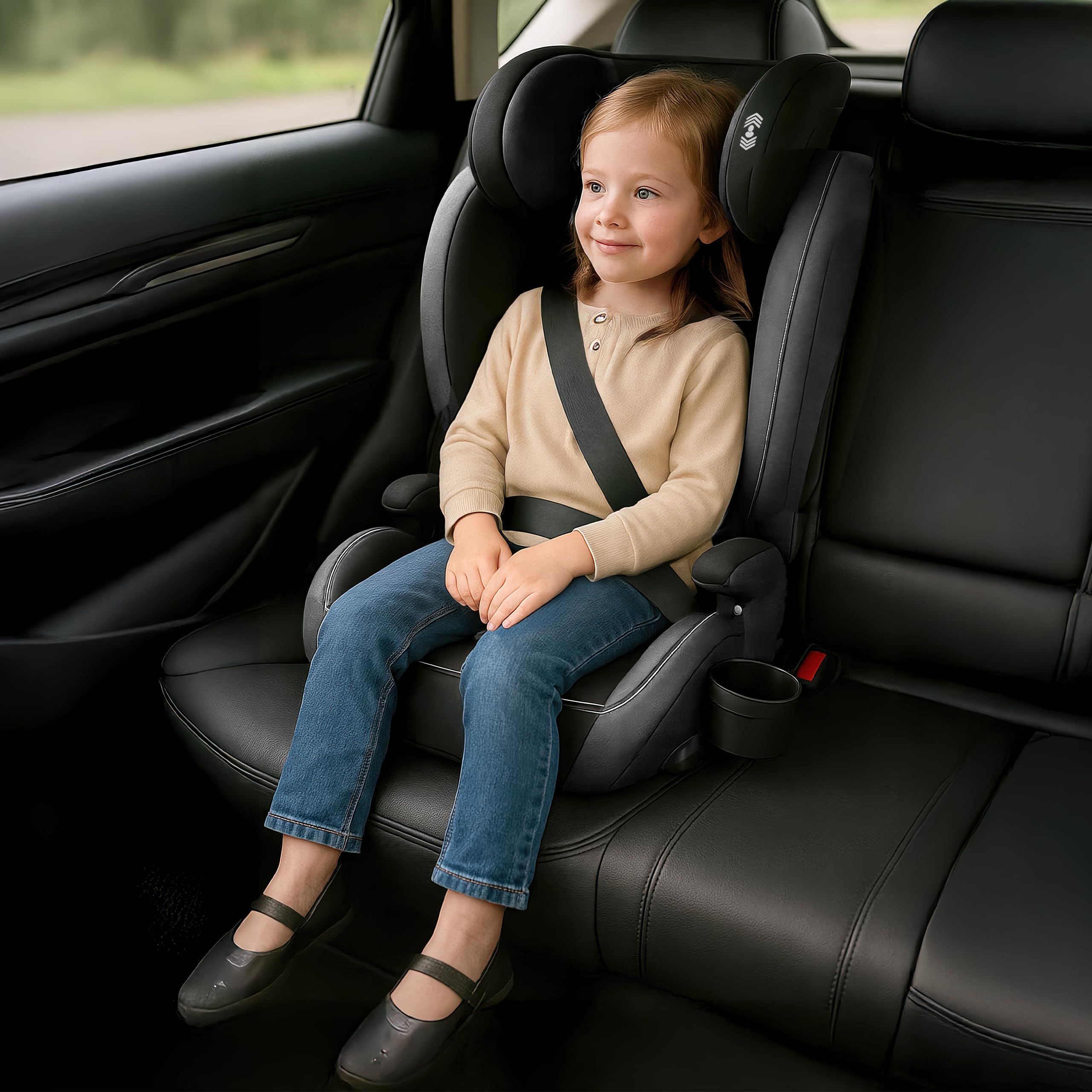 Tulano Joy 25 Auto Kindersitz 15–36 kg mit Isofix - Gruppe 2/3 Autositz 100–150 cm - Sitzerhöhung Kinder - höhenverstellbare Kopfstütze - Bezug waschbar - mit Gurt - Schwarz Grau