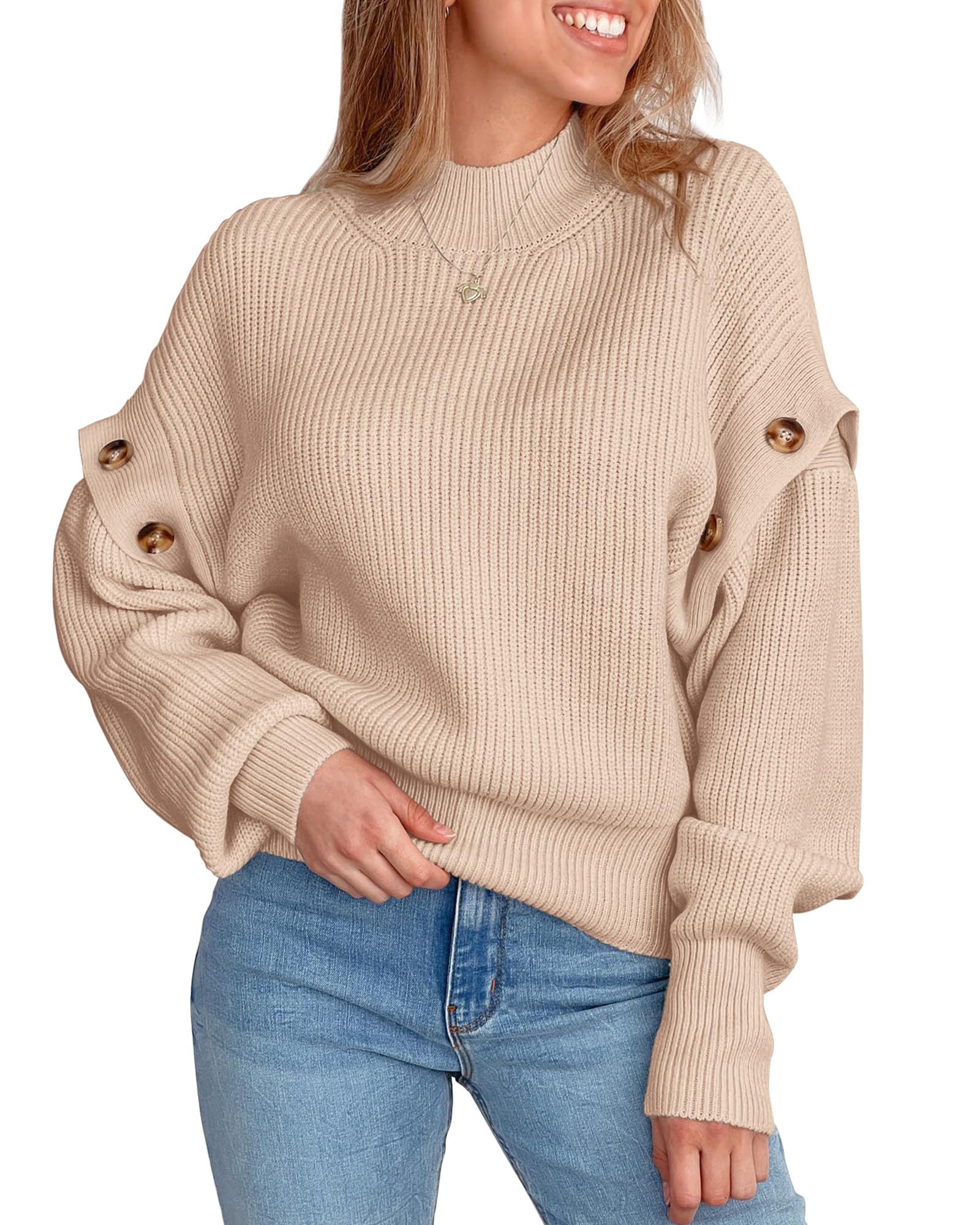 PRETTYGARDEN Women's Knit Pullover Sweater 2024 Fall Fashion Clothes Long Sleeve Mock Neck Blouse Tops