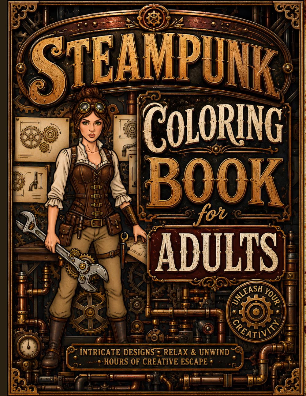 Steampunk Coloring Book for Adults: Victorian Sci-Fi Coloring Pages with Gears, Airships, Inventors, Machines & Gothic Fantasy Art