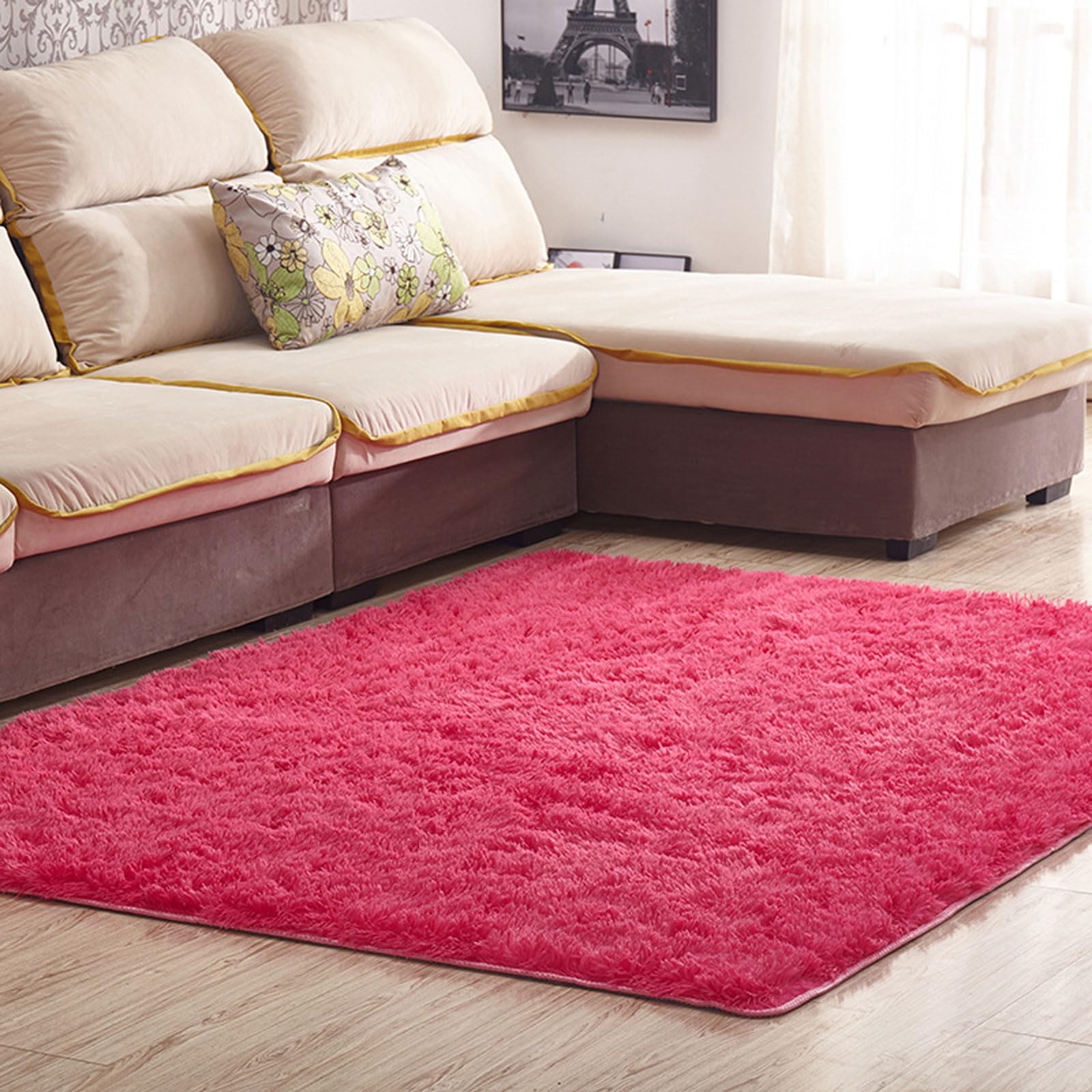 OPFdfhDFH Carpets, Luxury Fluffy Shag Lounge Area Rug Non Shedding Dense Rugs Soft Touch Chic Traditional Ideal For Living Room,Bedroom(Rose Red,40x60)