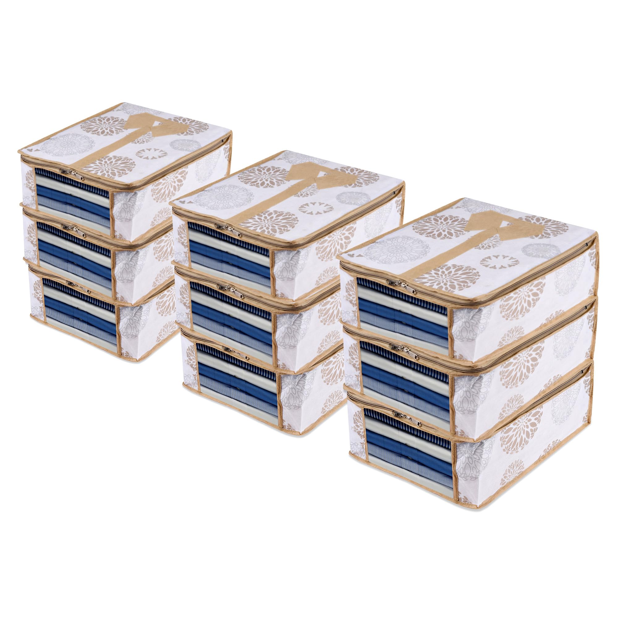 Kuber Industries Pack of 9 Shirt Storage Bag | Shirt Organizer for Closet | Wardrobe Storage Bag | Clothes Storage Bag | Visible Window Shirt Bag | Cloth Organizer | Gola-Print | White