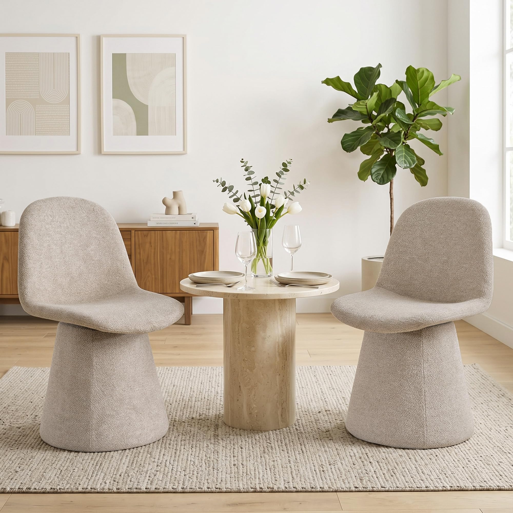 Duhome Sedia da pranzo girevole a 360 gradi in tessuto bouclé moderna poltrona lounge imbottita per cucina, soggiorno, camera da letto, corridoio, beige