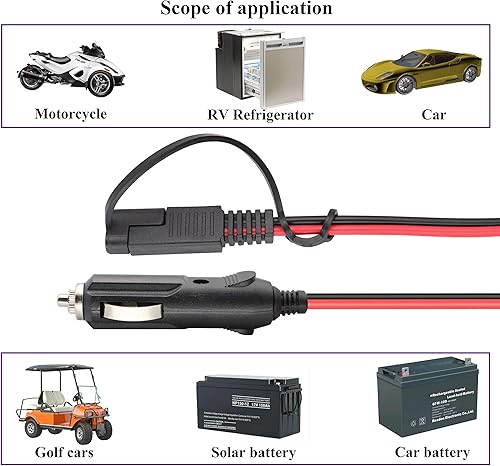 Miniatura 7 de AAOTOKK Cable SAE a encendedor de cigarrillos, 16AWG 12V enchufe macho a SAE 2 pines conector de desconexión rápida adaptador de enchufe cable de