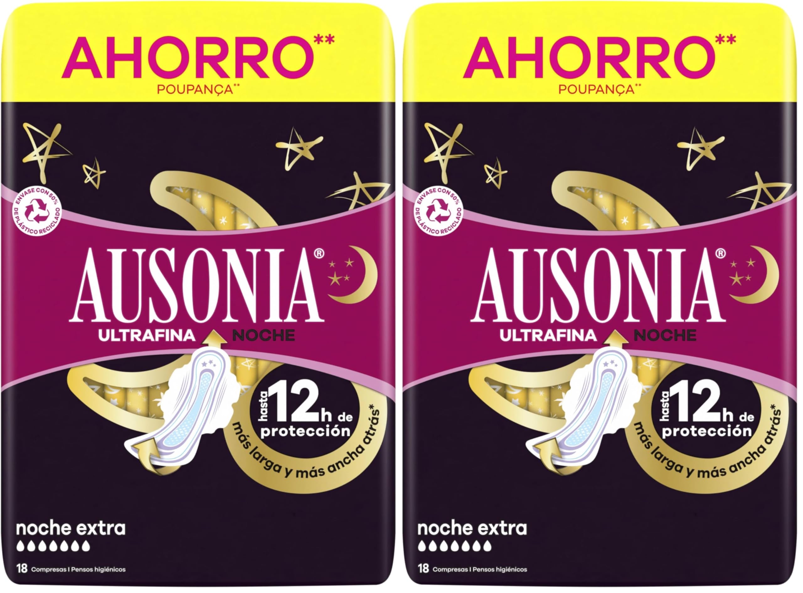 Ausonia Compresas Ultrafina Noche Extra Con Alas, 18 unidades, Doble Cobertura en la parte Delantera Y Trasera, Protección Durante La Noche — view 8