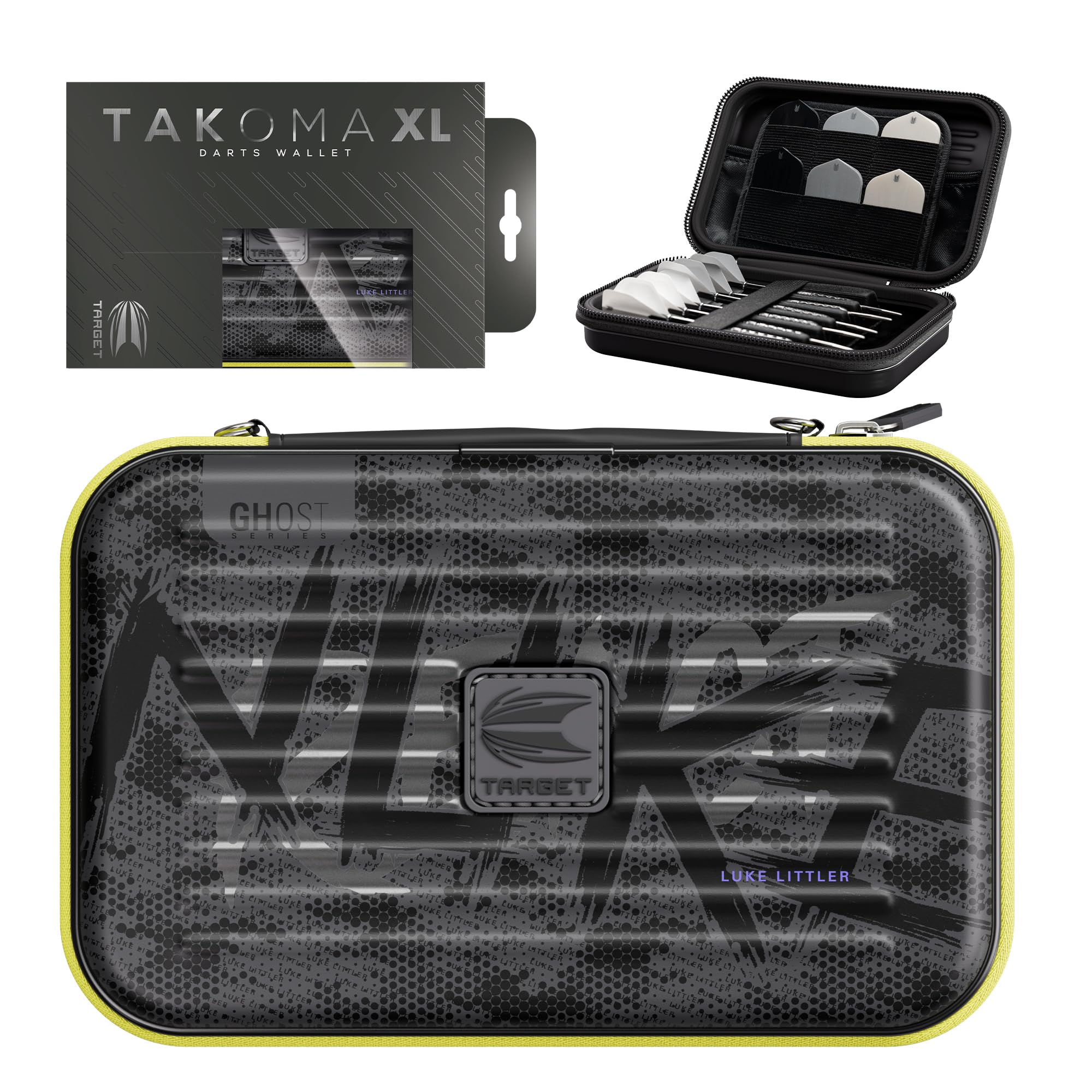 Target Darts Luke Littler Ghost Series XL Takoma Wallet – Darts Case, Black/White Storage Cases, “The Nuke” Zipper Dart Holder, Professional Accessories – Holds 6 Fully Assembled Darts