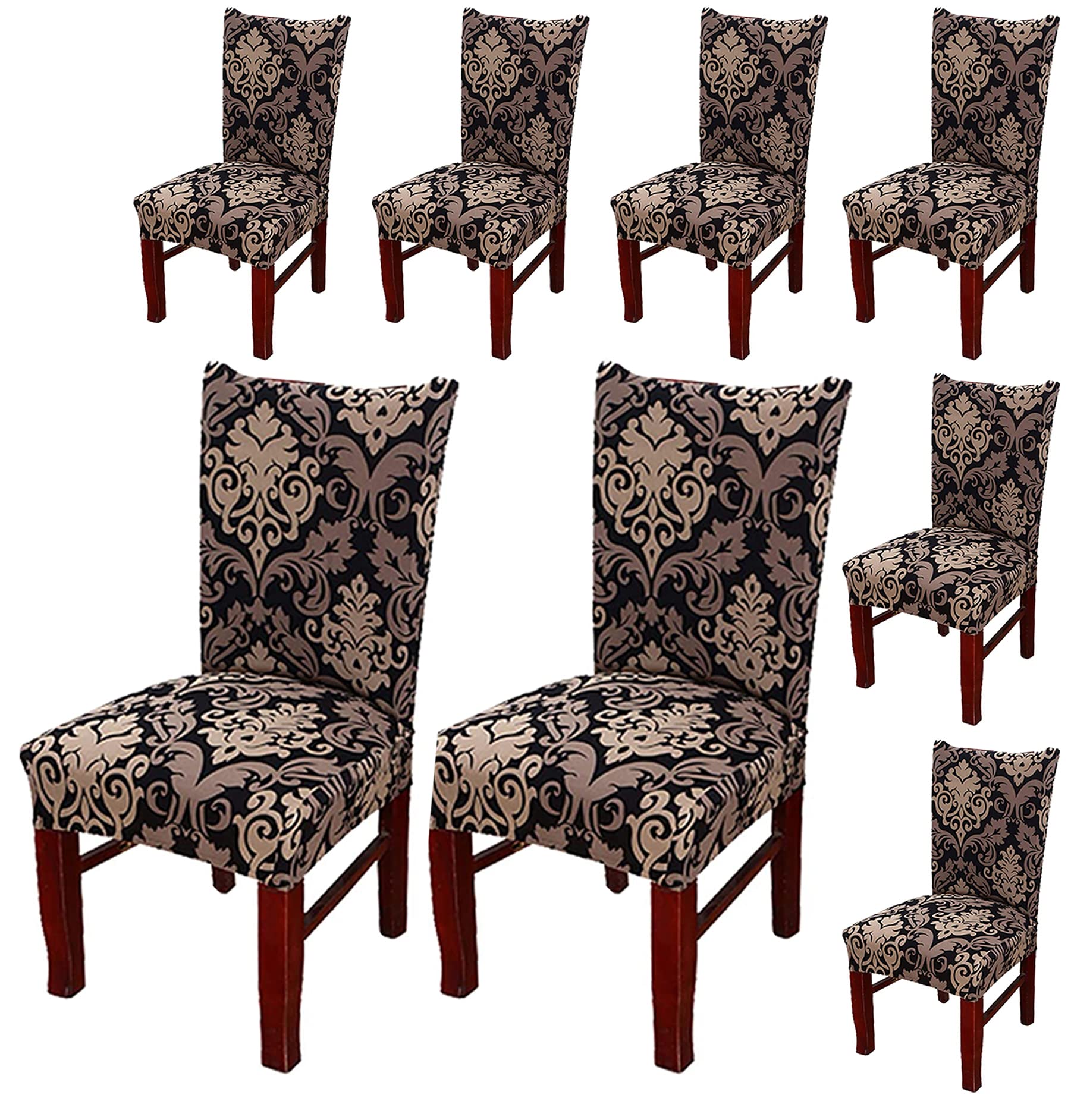 Styleys Polyester Washable Elastic Dining Chair Cover Slipcovers, Royal Black/Gold, Set of 8, SLMC123-image-48