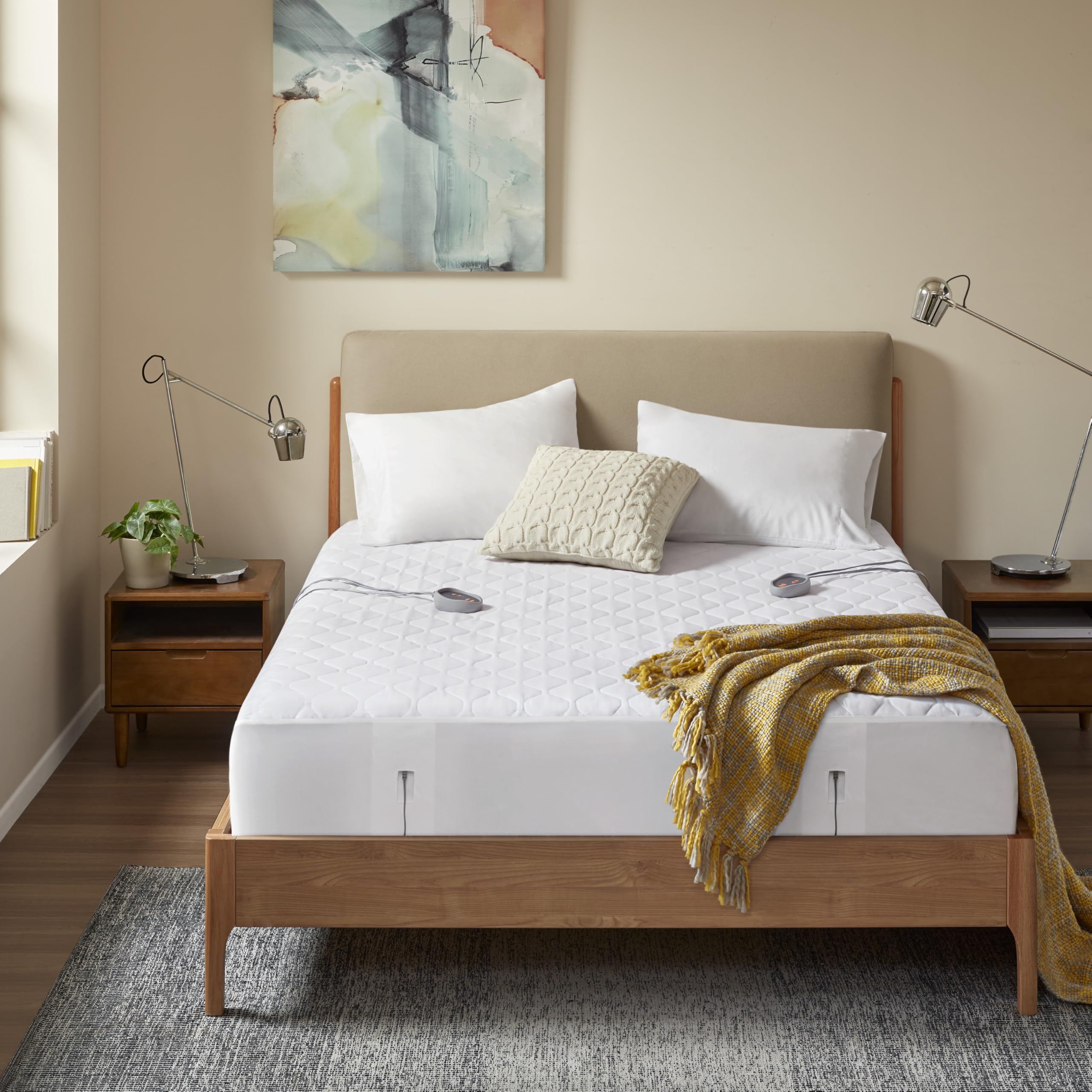 Beautyrest 3M Scotchgard Heated Mattress Pad - Electric Bed Warmer with 5 Heat Settings, 10 Hr Auto Shut Off Timer, All Around Elastic Deep Pocket, UL Certified, Machine Washable, White Queen