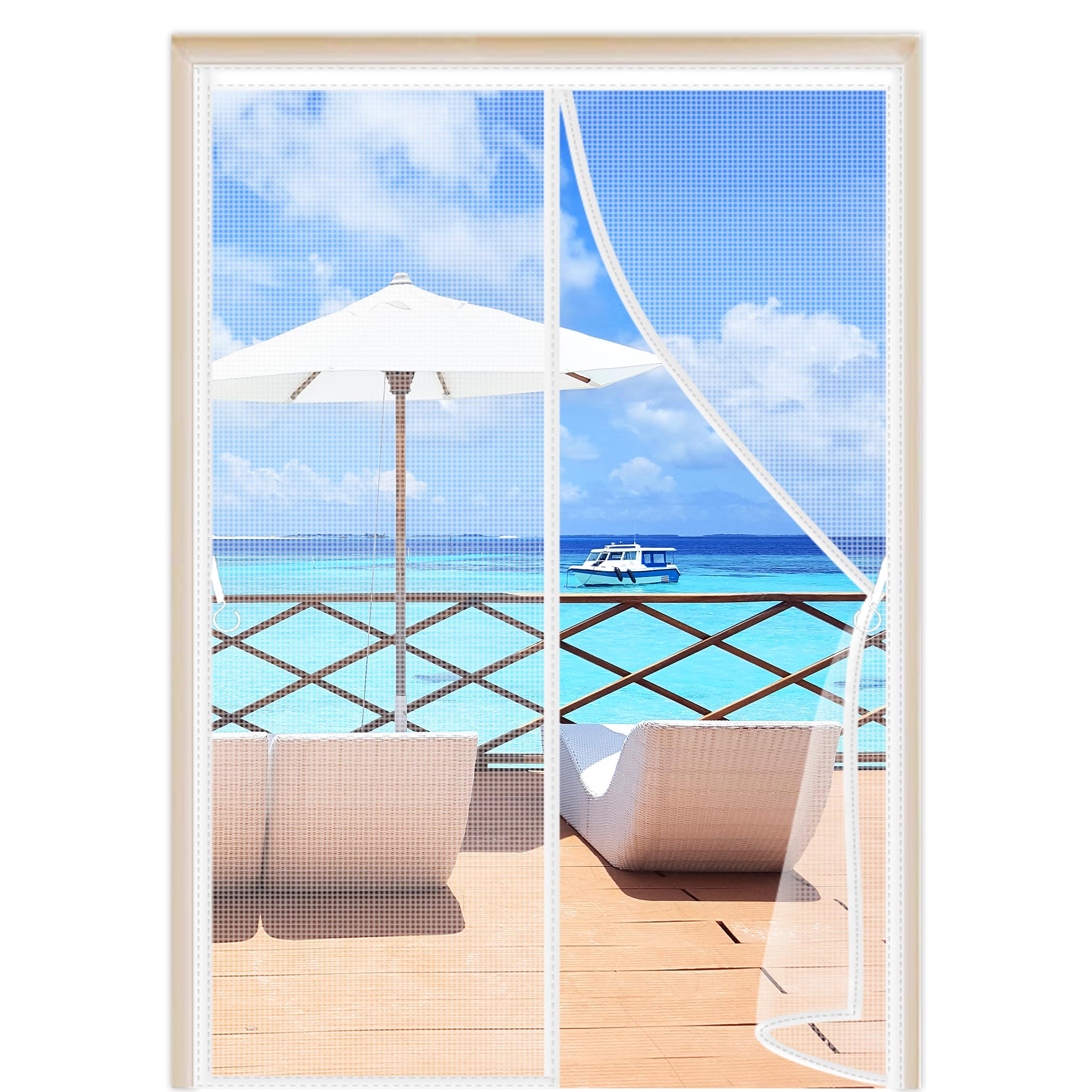 Magnetic Screen Door Mesh Curtain White 65x180cm Side Opening Anti Mosquito Fly Mesh Curtain Magnets Top-to-Bottom Seal Shuts Automatically Pet and Kid Friendly Let Fresh Air in