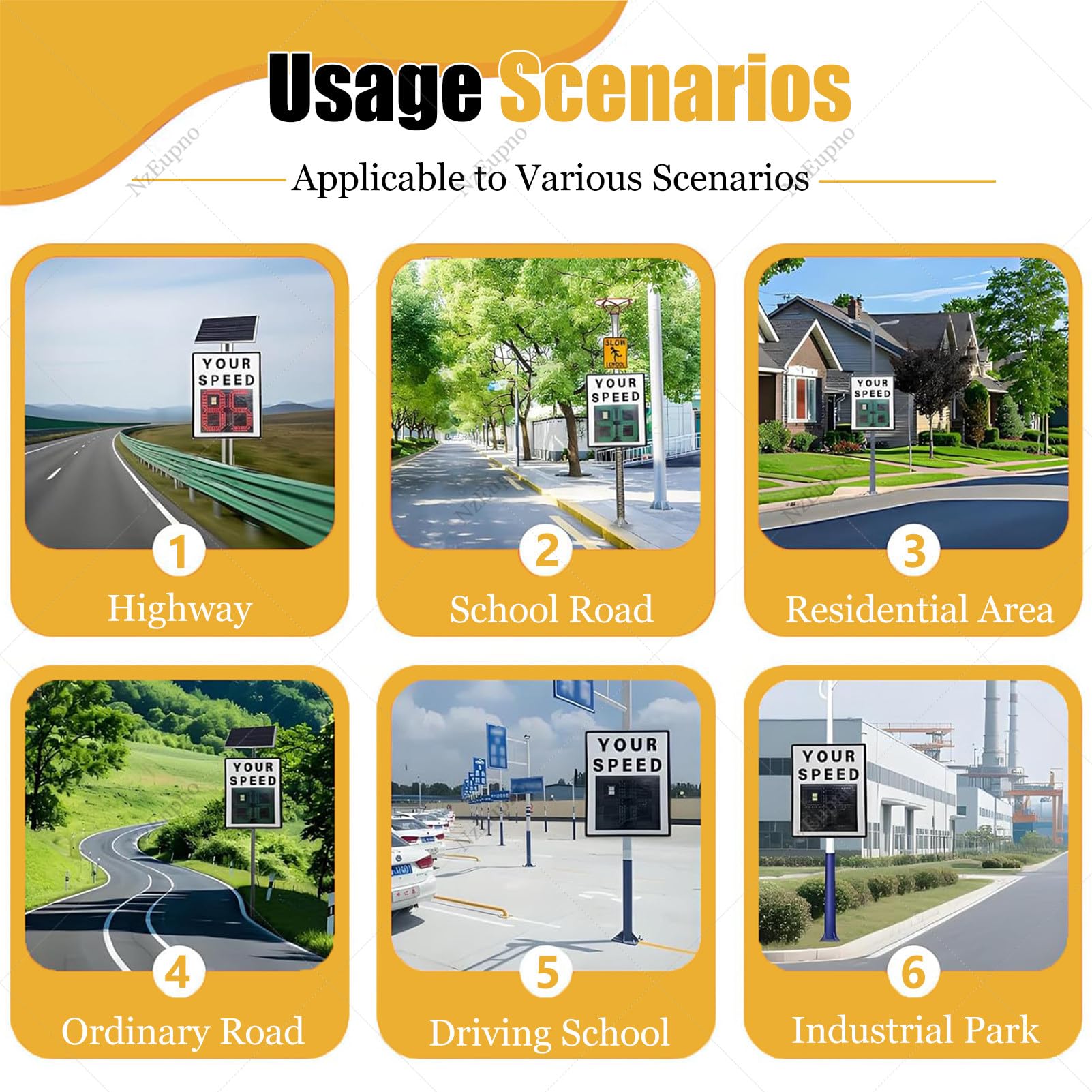 SeñAl De TráFico Con Radar Y Control Remoto, Resistente Al Agua, Con Indicador Solar Y Sensor De Velocidad, Detector De LíMite De Velocidad Para La Seguridad Vial En Calles Y Barrios Yellow-20''×27''