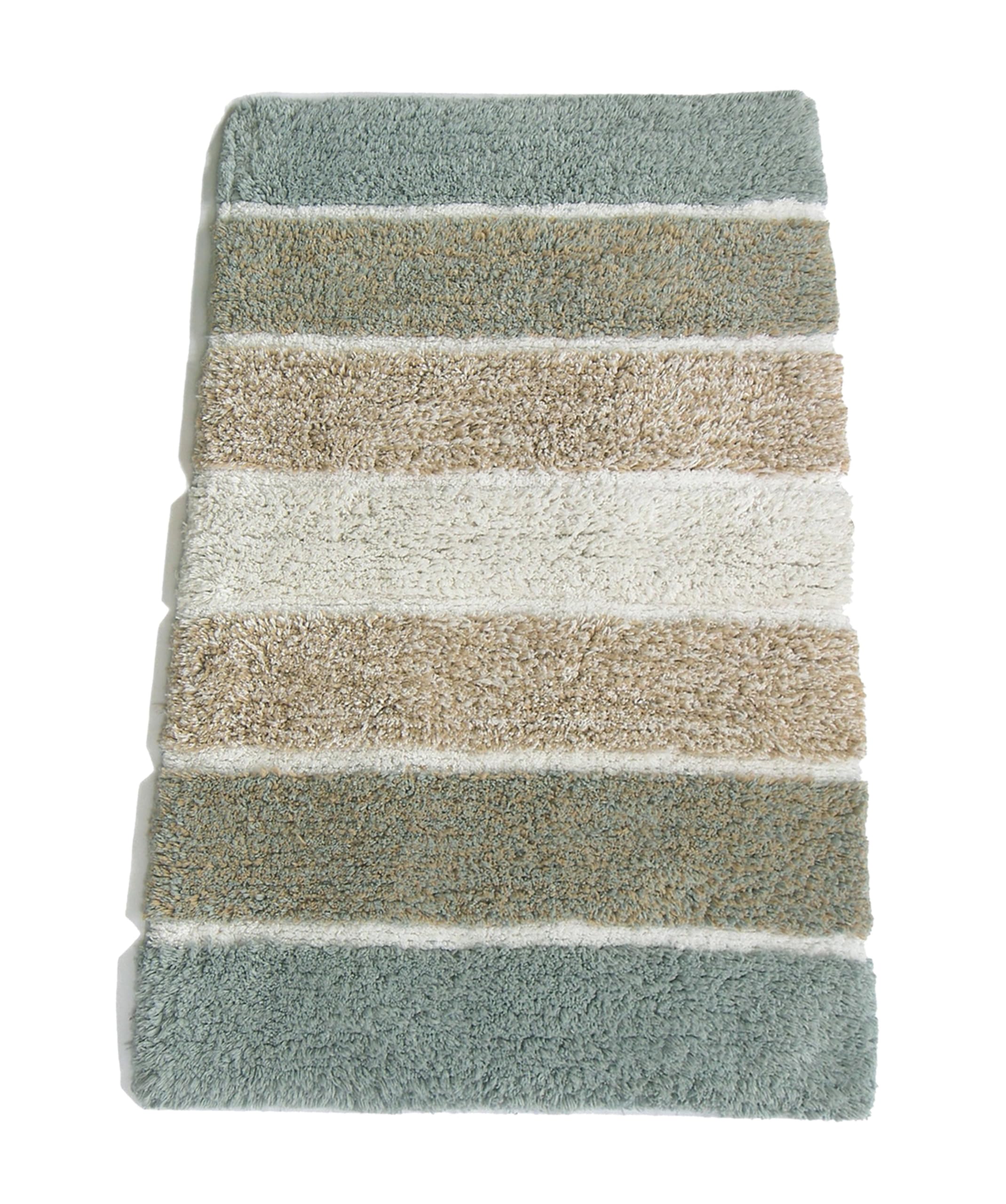 Chardin home Cordural Stripe Bath Mat, 21 x 34 Inches | Non Slip Bathroom Rug, Machine Washable, Plush, Highly Absorbent | Bluish Gray- Beige