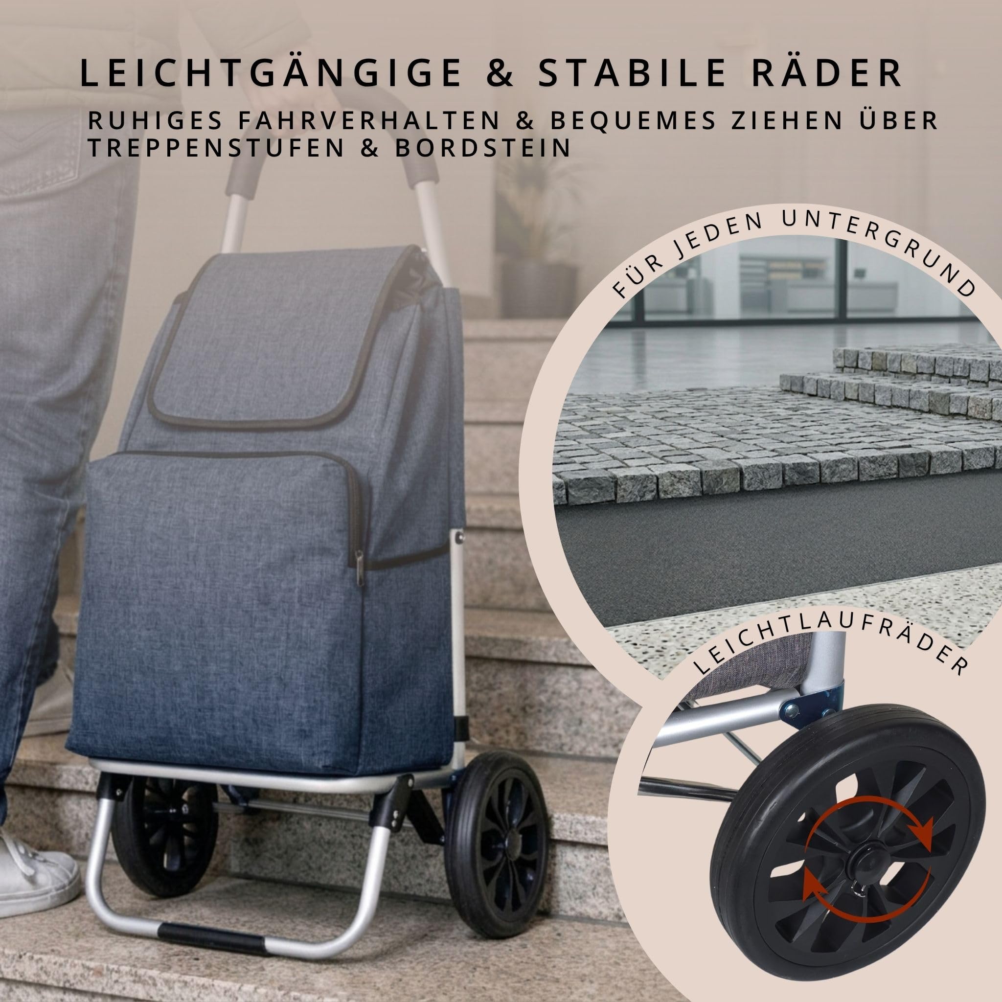 Einkaufstrolley klappbar mit Kühlfach, Einkaufshilfe Aluminium leicht, Einkaufswagen Shopper Trolley rückenschonend, inkl. Regenschirm (Navy Blau)