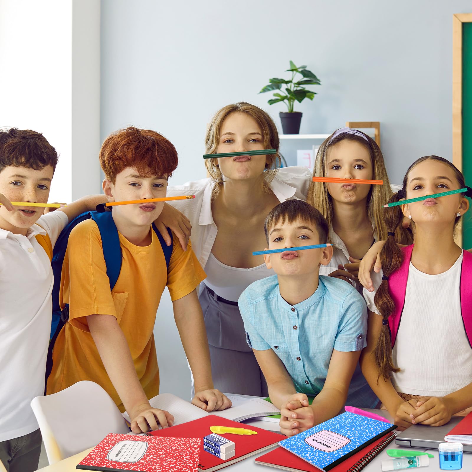Gilprop Lot de 6 boîtes de 72 fournitures scolaires pour la rentrée scolaire - Essentiels pour enfant, étudiant, fille, garçon, salle de classe (jaune)
