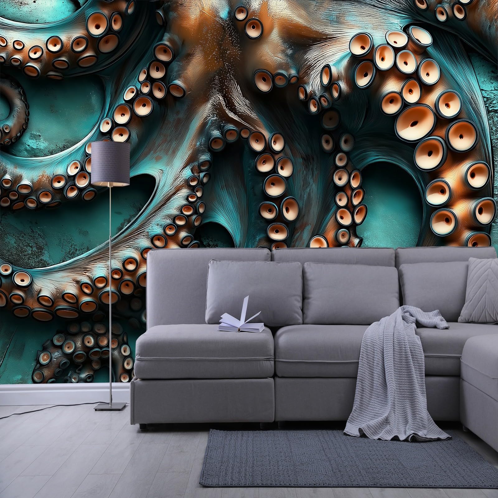 Art Fototapety surrealizm, włóknina, malowidło ścienne, podwodne zwierzątko, ośmiornica, macki, tapeta ścienna do salonu, sypialni, biura, korytarza, 350 x 256 cm (szer. x wys.), obraz ścienny