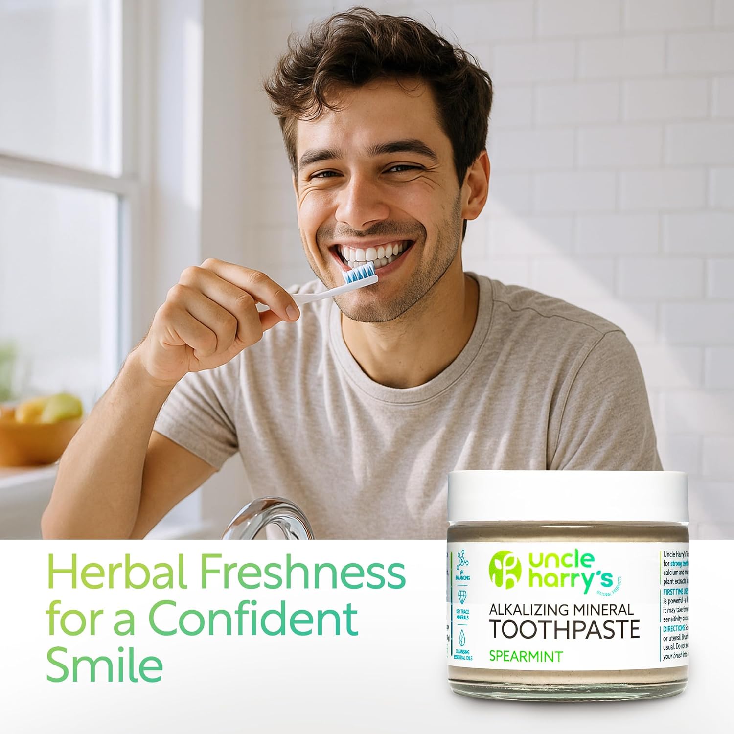 Uncle Harry's Spearmint Remineralizing Toothpaste | Natural Whitening Tooth Paste Freshens Breath & Promotes Enamel | Vegan Fluoride Free Toothpaste (2 Pack)