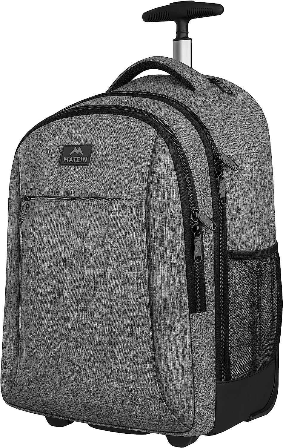 MATEIN Schulrucksack mit Rollen, Business Trolley Leicht Handgepäck Flugzeug Reiserucksack Herren 17 Zoll Laptoptasche Reisetasche mit Rädern Damen Schultrolley Wheeled Backpack für Arbeit, Uni, Grau