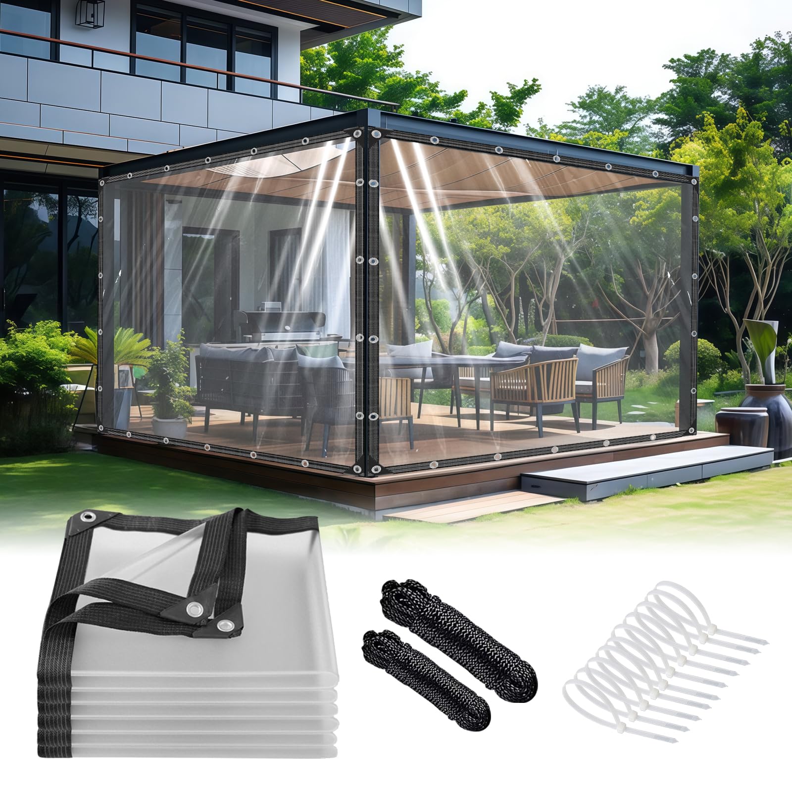 HZMGPCM Premium Clear Vinyl Tarp 7x15 ft Tearproof Heavy Duty Clear Tarp with Rustproof Grommets Windproof Design(14 Mil) Reinforced Edges for Patio Outdoor Porch Greenhouse Chicken Coop Garden