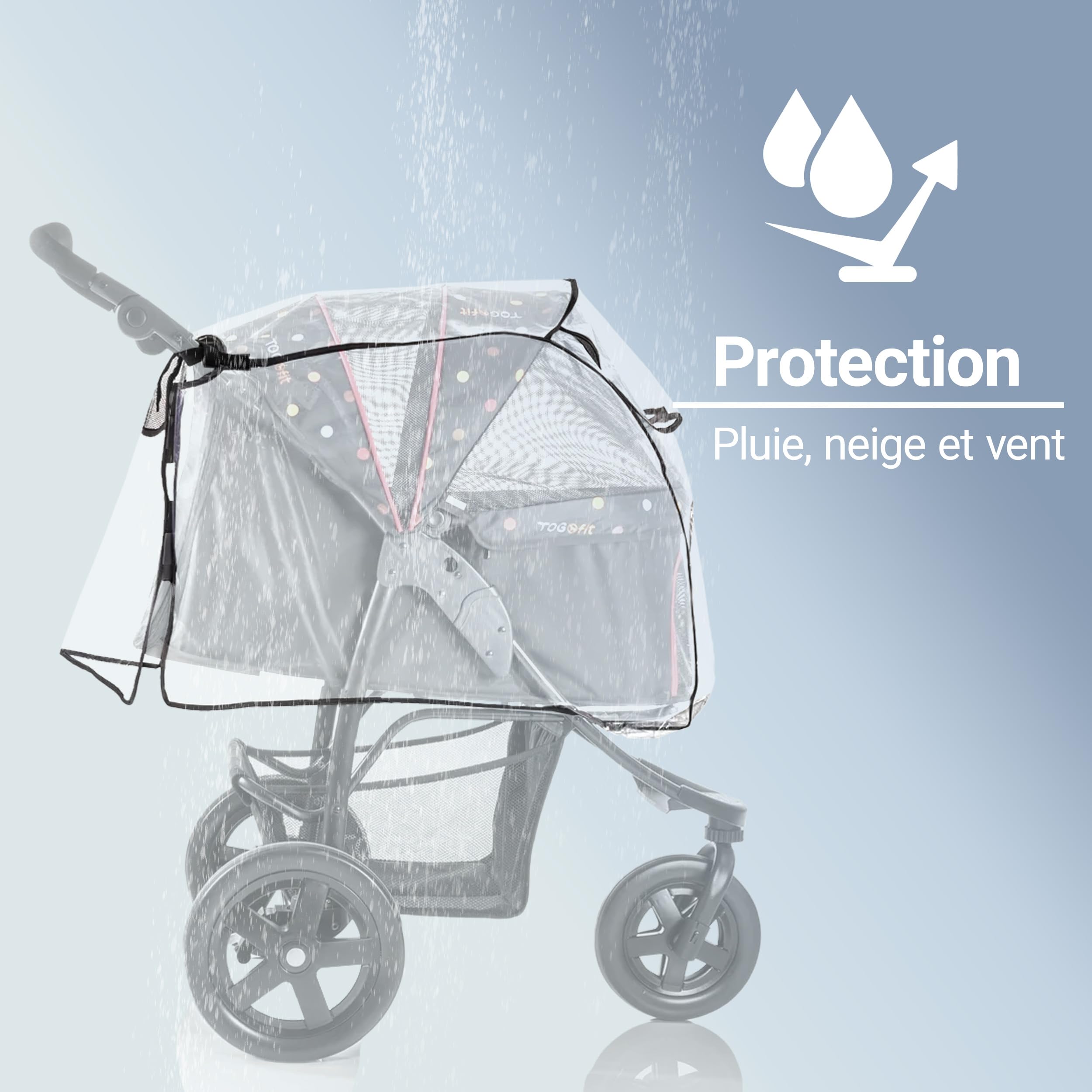 Zamboo Habillage Pluie pour Poussette Chien - Protection Pluie Transparente avec Fenêtre, Filet d'Aération et Entrée Rabattable, Compatible avec TOGfit Pet Roadster, Pawhut - Poussette Non Incluse