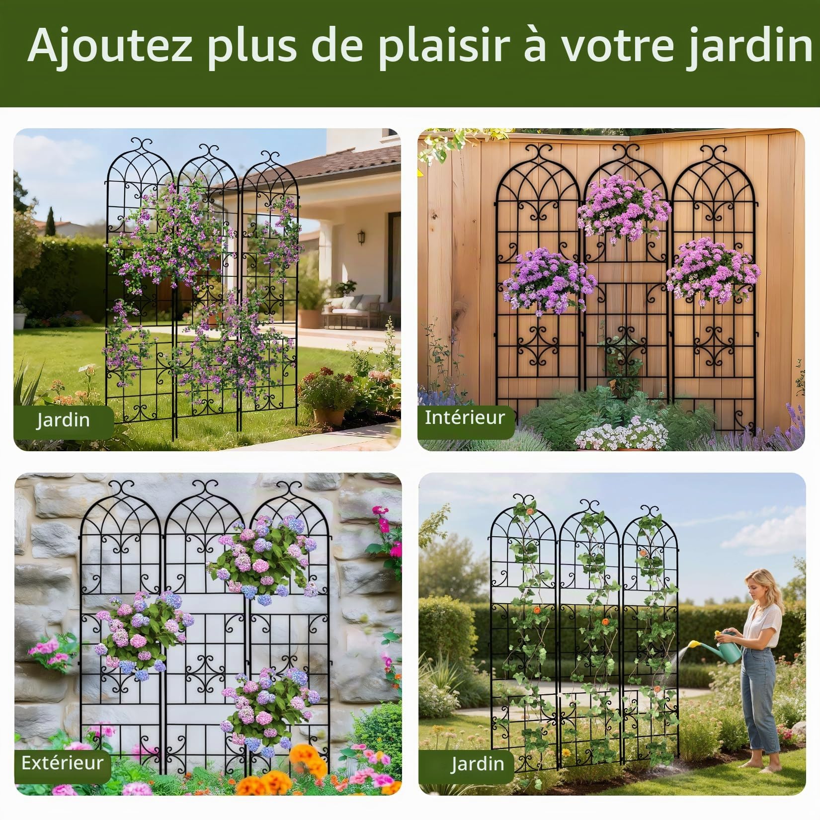 Treillis Plante Grimpante Extérieur en Métal: h220x148lcm Lot de 3 Support Rosier Grimpant Jardin Treillage Fleur en Fer Forge Décoratif