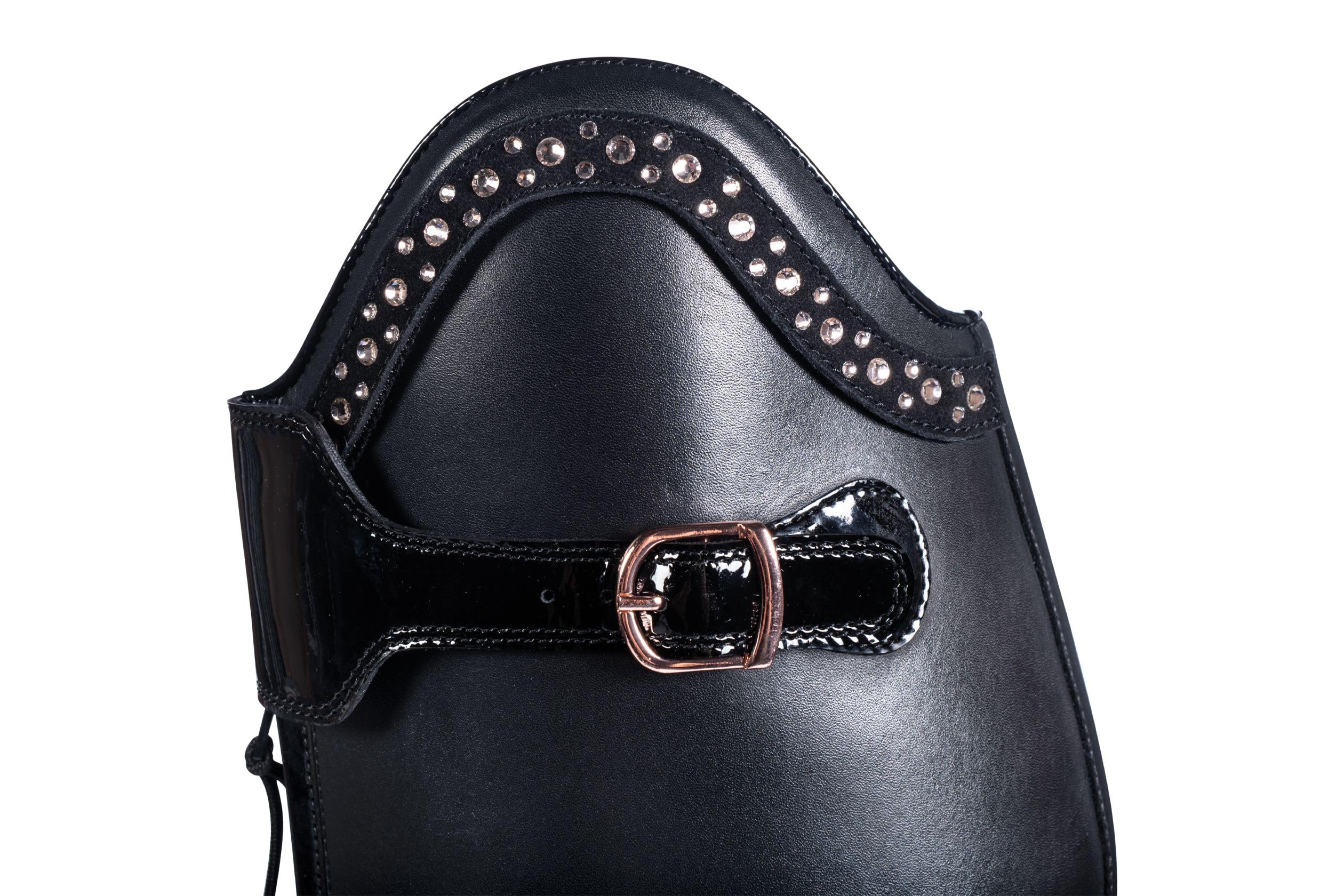 HKM Reitstiefel Trinity Herren | Standardlänge & Weite | Anpassbarer Dressurbogen | Glitzer-Applikationen | Poloschnalle Rosegold | Schwarz/Dunkelblau, Größe 36-44