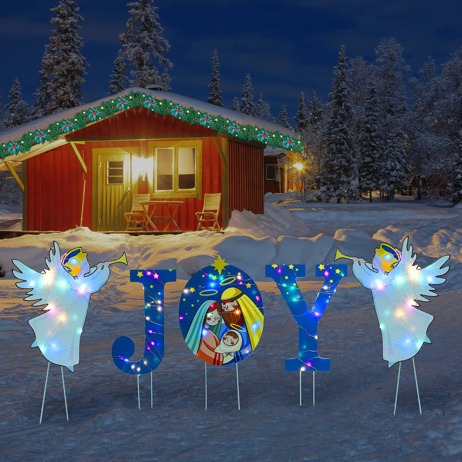 KABOER Christmas Joy Sign-Holy Nativity Joy Yard Sign Letters,Manger Scene Religious Christmas Yard Signs Merry Christmas Yard Decor