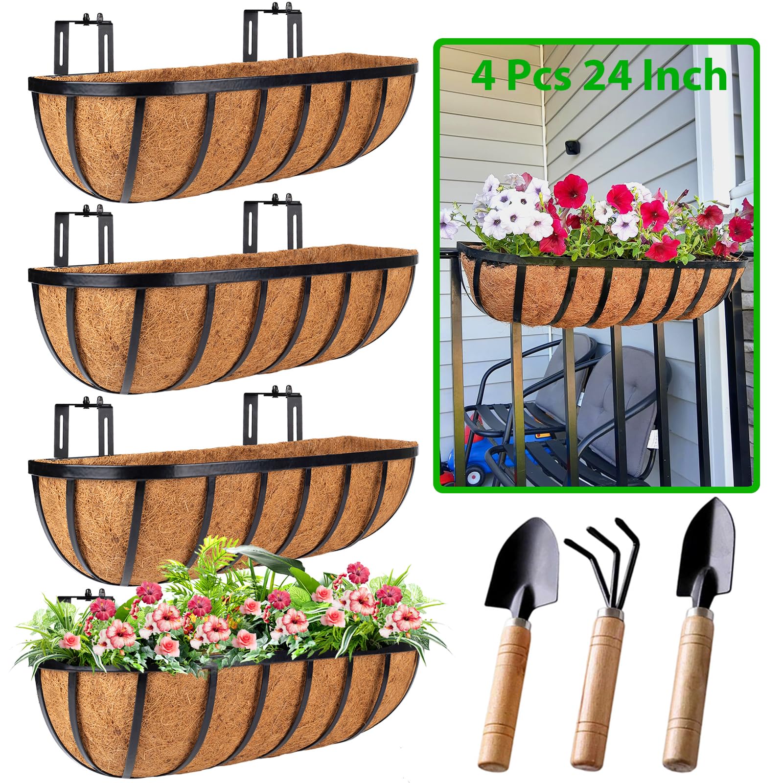 HKZ 4-Pack 24-Inch Railing Planter