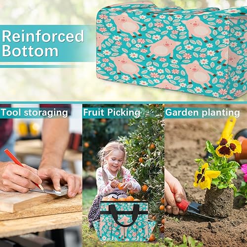 Miniatura 7 de Bolsa de herramientas de jardín de hojas de cerdo para mujeres y hombres, bolsas de almacenamiento de herramientas de jardinería con 10 bolsillos,