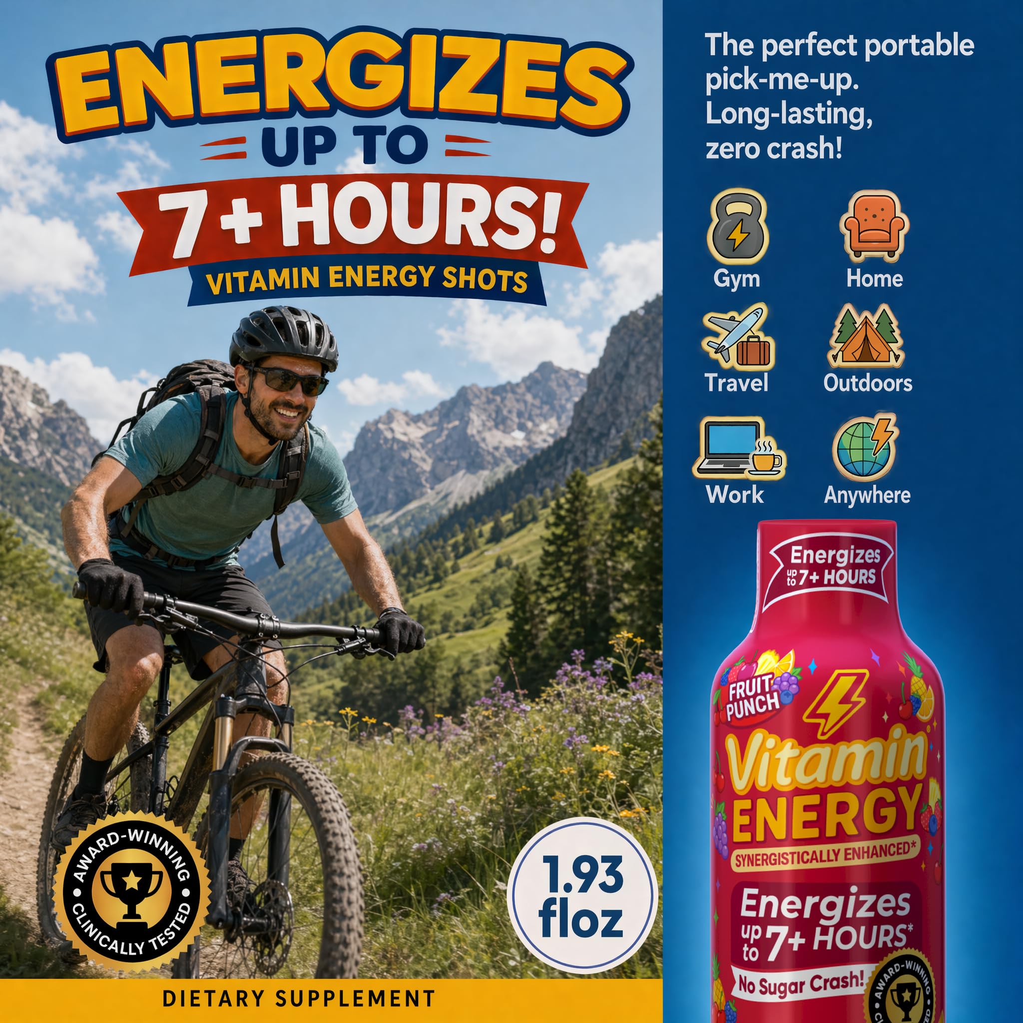 Vitamin Energy Fruit Punch Extra Strength Energy Shot, 12 Pack - Up to 7 Hrs, 260mg Natural Caffeine, Zero Sugar - Green Tea Extract, Immune Support, B12 B6 Niacin, 1.93 fl oz, Keto Vegan — Amazon image 4