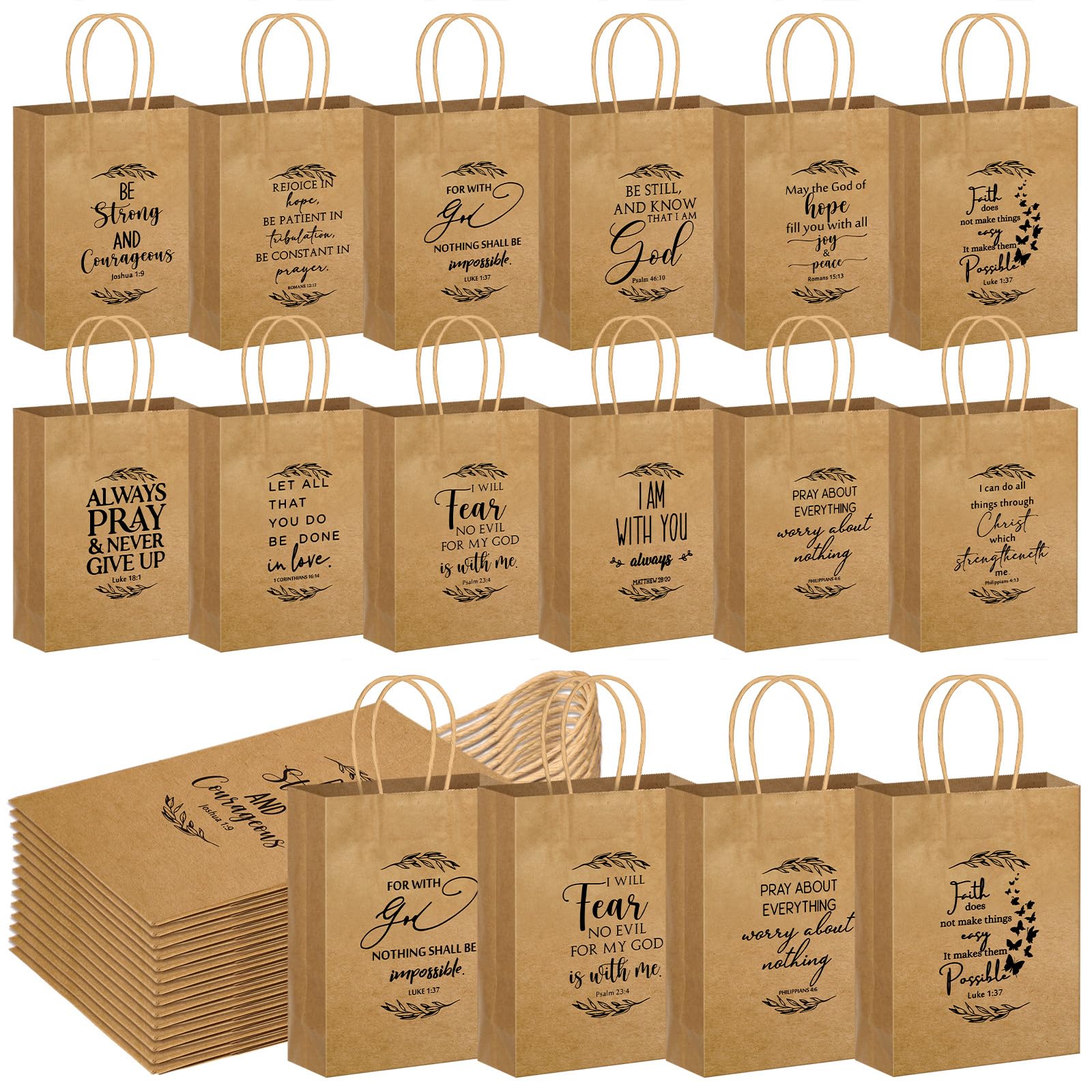Gersoniel 24 Pcs Easter Christian Gift Bag Bulk Religious Kraft Medium Bible Verse Brown Church Inspirational Welcome Thanksgiving Gift Bags with
