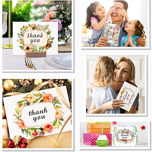 Miniatura 7 de Feela - Tarjetas de agradecimiento con sobres, paquete de 36 notas florales de agradecimiento con 36 sobres, 6 hojas de calcomanías de Feela,