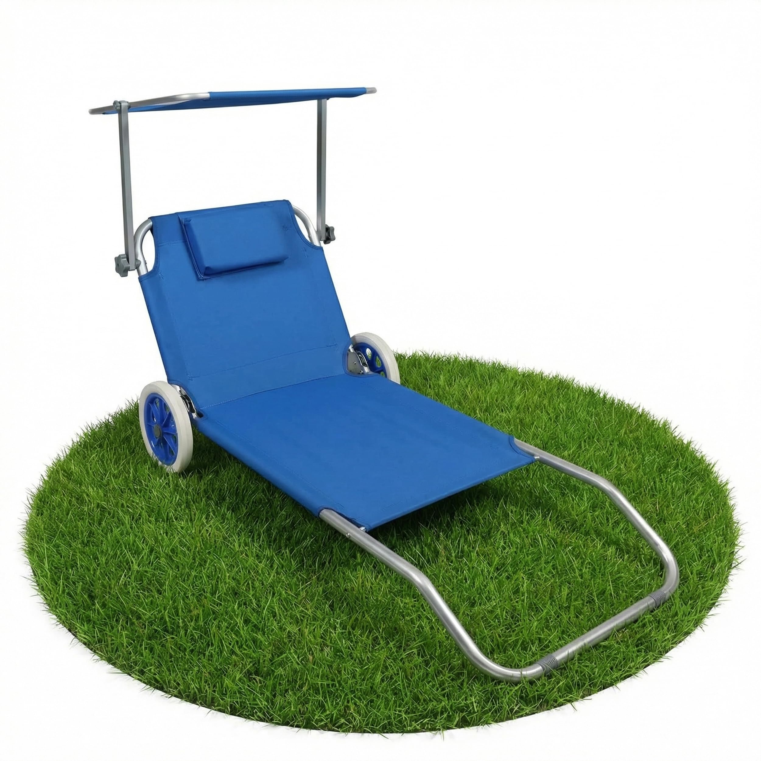 VCM Sonnenliege klappbar | Maße ca. L. 165 x H. 16 x B. 65 cm | Gartenliege mit Rollen | leicht und kompakt | Liegestuhl mit Sonnendach