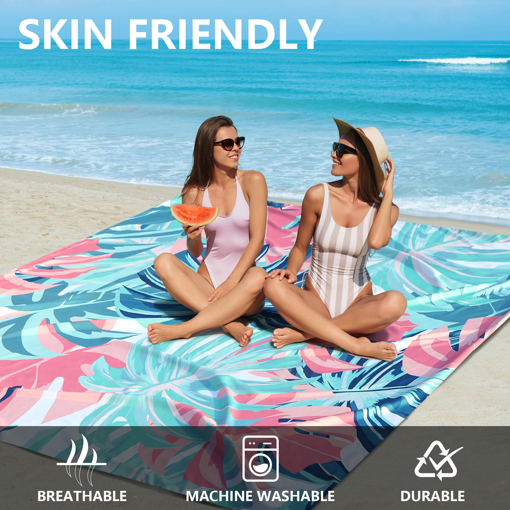 HIHOHO Beach Blanket Waterproof Sandproof Beach Mat For 1-8 Adults Quick Drying Durable Outdoor Picnic Mat For Beach Festival Travel Camping Hiking ( Gradiant BL&GN-Ripple, 79"×108"(6 Person - View #12