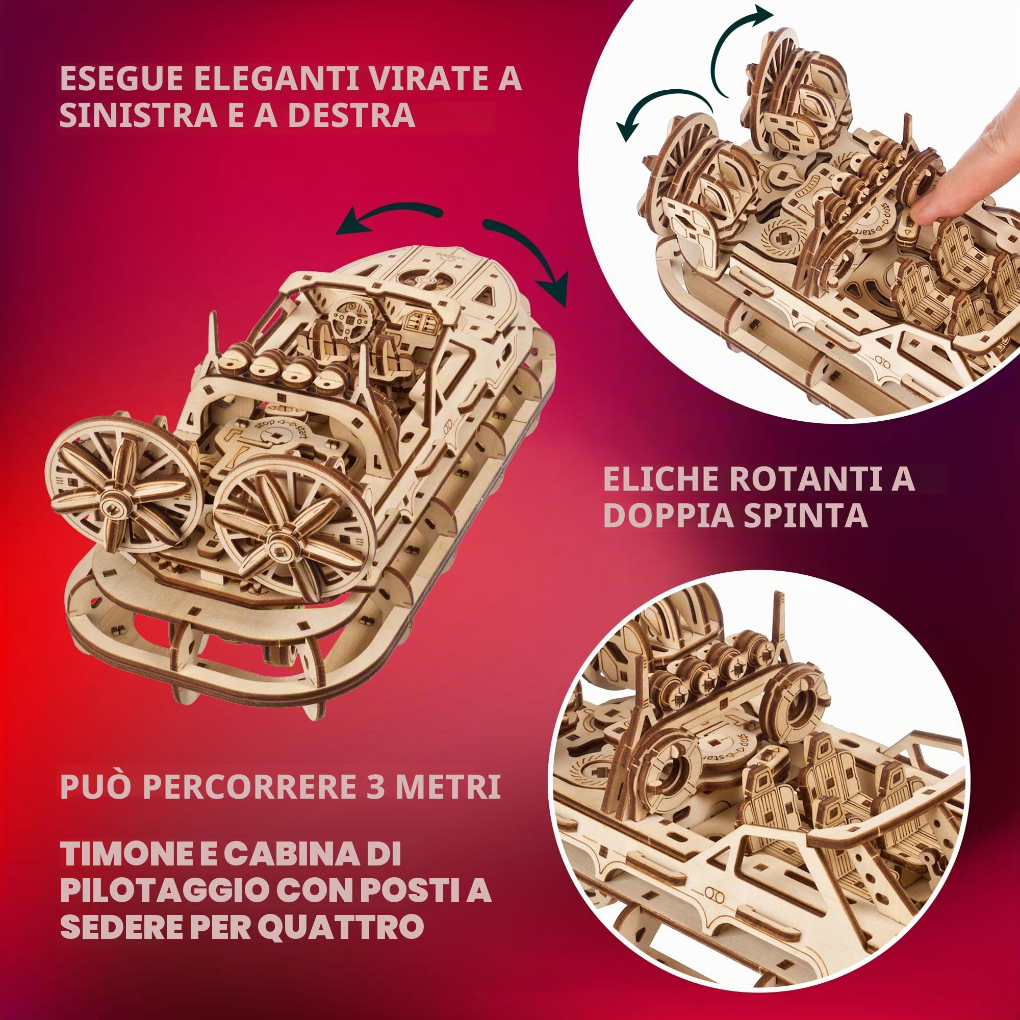 UGEARS Hovercraft di Salvataggio - Puzzle 3d Legno - Modellismo da Costruire Adulti - Modellino Barca Hovercraft Legno 3D Meccanico - Ideale per Appassionati di Modellini da Costruire e Puzzle 3D