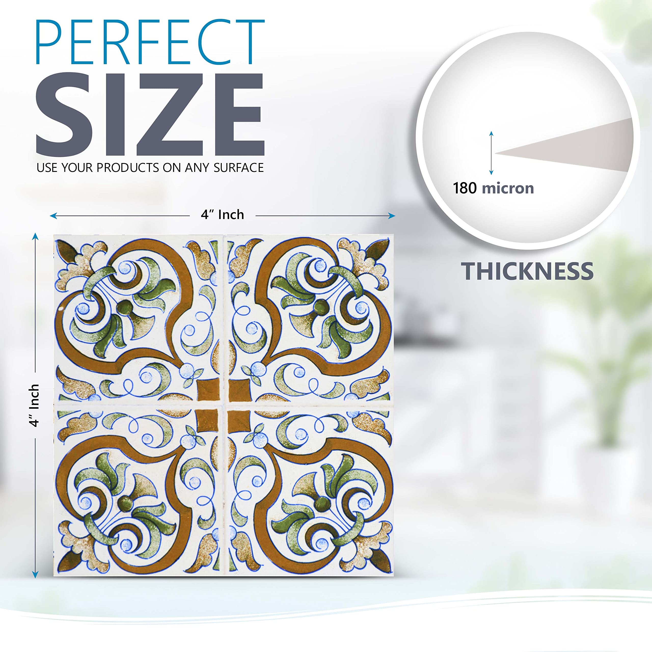 Tile Stickers by Mi Alma 24 pcs Talavera Wall Stencils Wall Stickers Peel and Stick Easy Application – Ideal for Bathroom, Kitchen Wall Tile Decals (4x4 Inch, Soft Green)