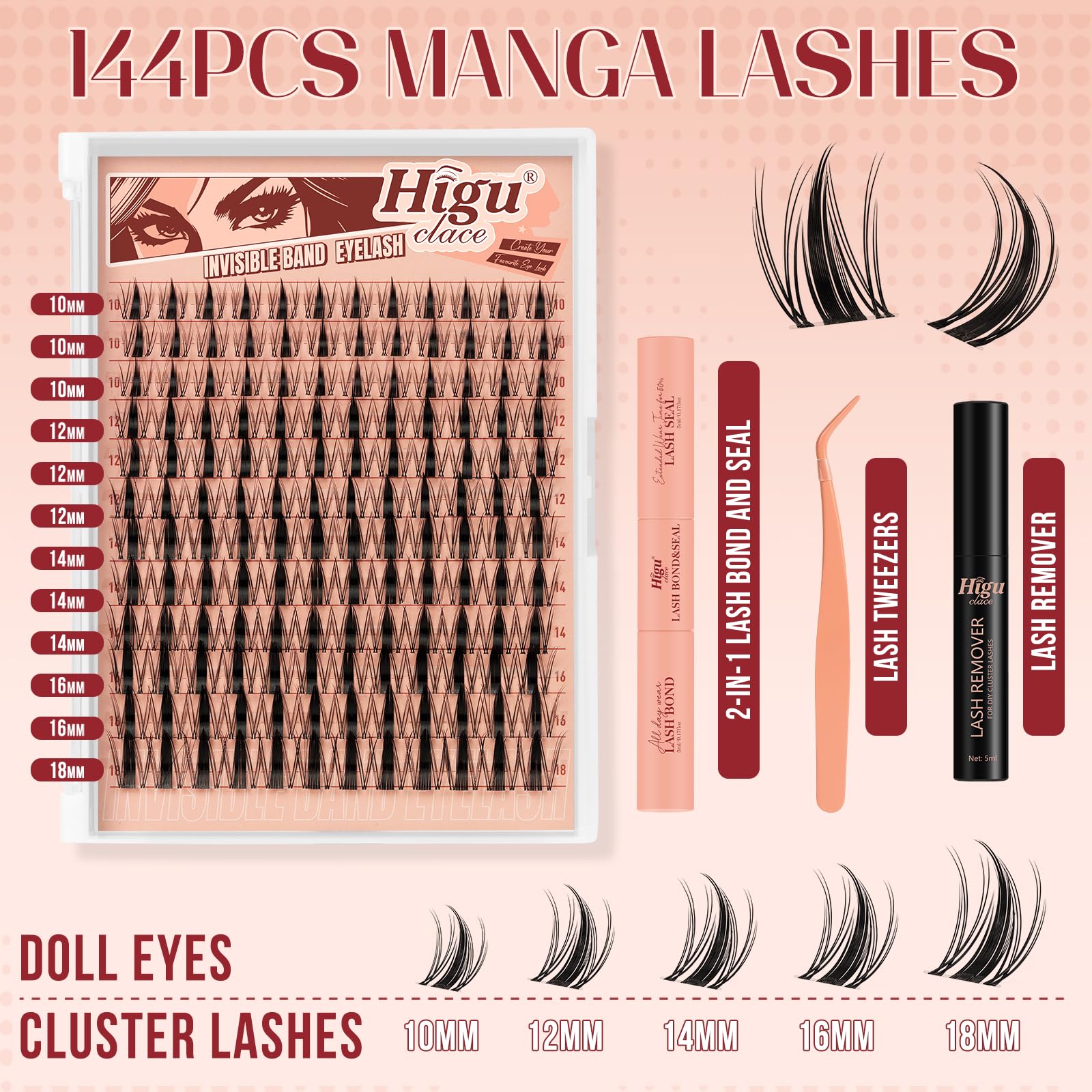 Higu Clace Manga-Lashes-Cluster Kit, Wispy Lash-Cluster Japanese Style DIY Eyelash Extensions 10-18 mm - Image 2