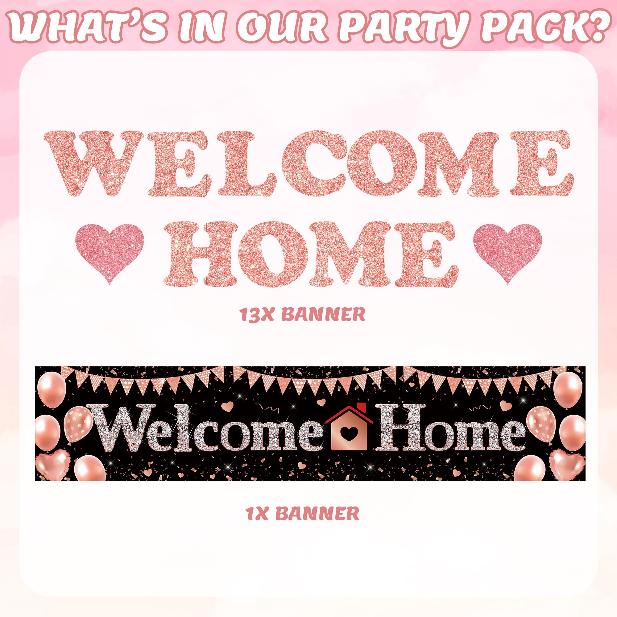 Rose Gold Welcome Home Banners, 2 Pieces Welcome Back Hanging Backdrop - Image 2