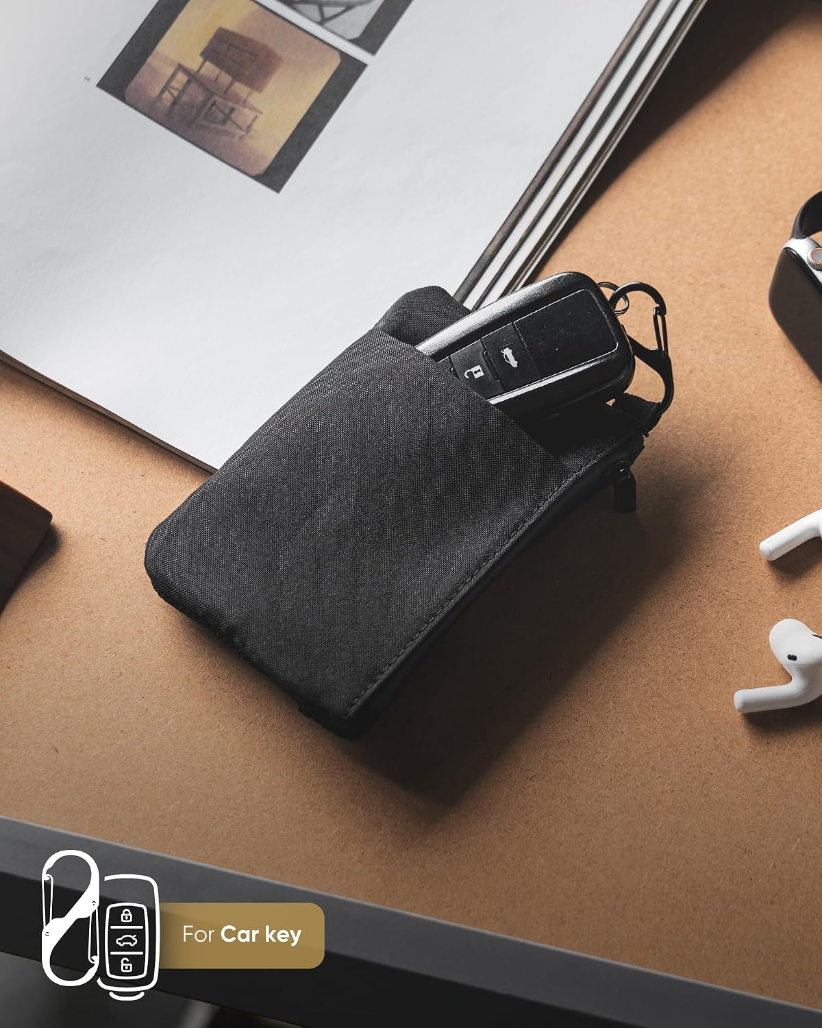 VULKIT Zip Pouch 1 Pack with Carabiner Clip and S-Hook, RFID-Blocking, Water Resistant Oxford Fabric, Small Cash and Card Zip Wallet for Travel, Black