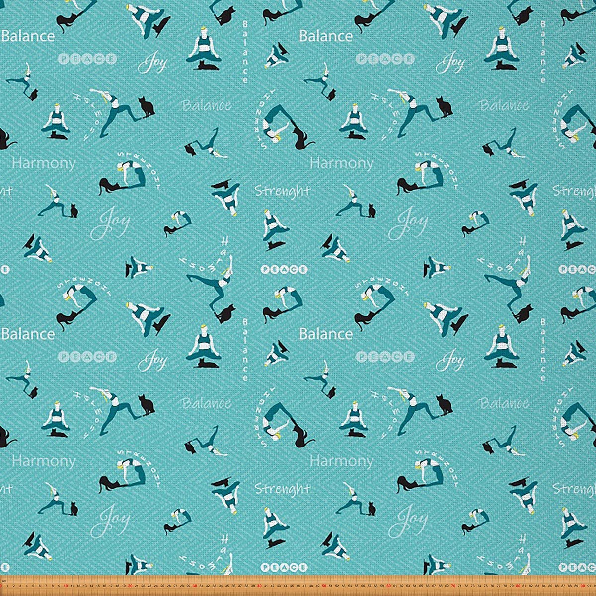 Sports Fabric by The Yard,Cats Chakra Sports Exercise Pose Upholstery Fabric for Chairs Sofa,Zen Spiritual with Cat Kitten Outdoor Fabric Waterproof,Fabric 10 Yards,(L920*W150cm) Teal โ image 1
