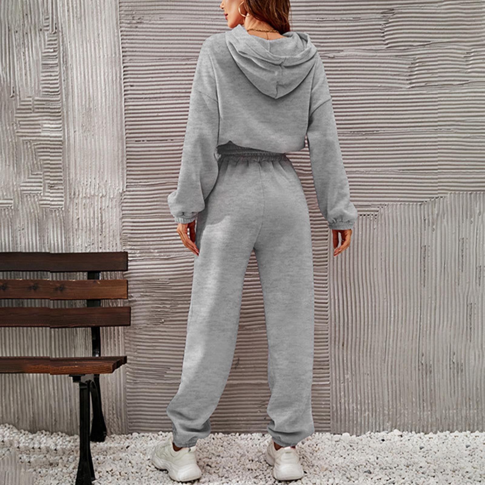 Tuta Sportiva Donna 2 Pezzi Casual Vita Alta Tuta Elegante Manica Lunga Set Sportivo Comoda Da Ginnastica Completi Con Cappuccio a Maniche Lunghe Fitness Tracksuit Da Casa Per Yoga Autunno Inverno
