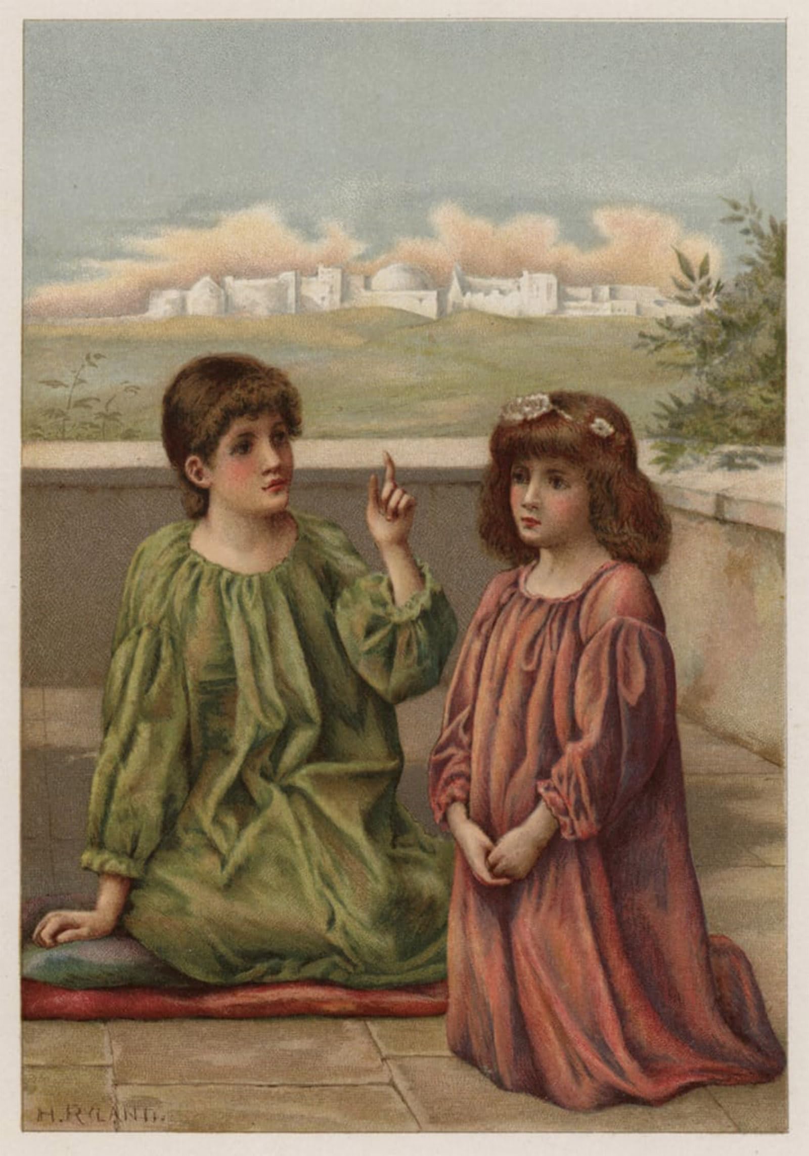 Peinture décorative sur toile Écouter les anges Henry Ryland format 60x90cm