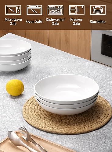 Miniatura 3 de Yedio Tazones para pasta, cuencos de sopa de ensalada blanca de 22 onzas, cuencos grandes para pasta, platos de pasta de porcelana, cuencos anchos y
