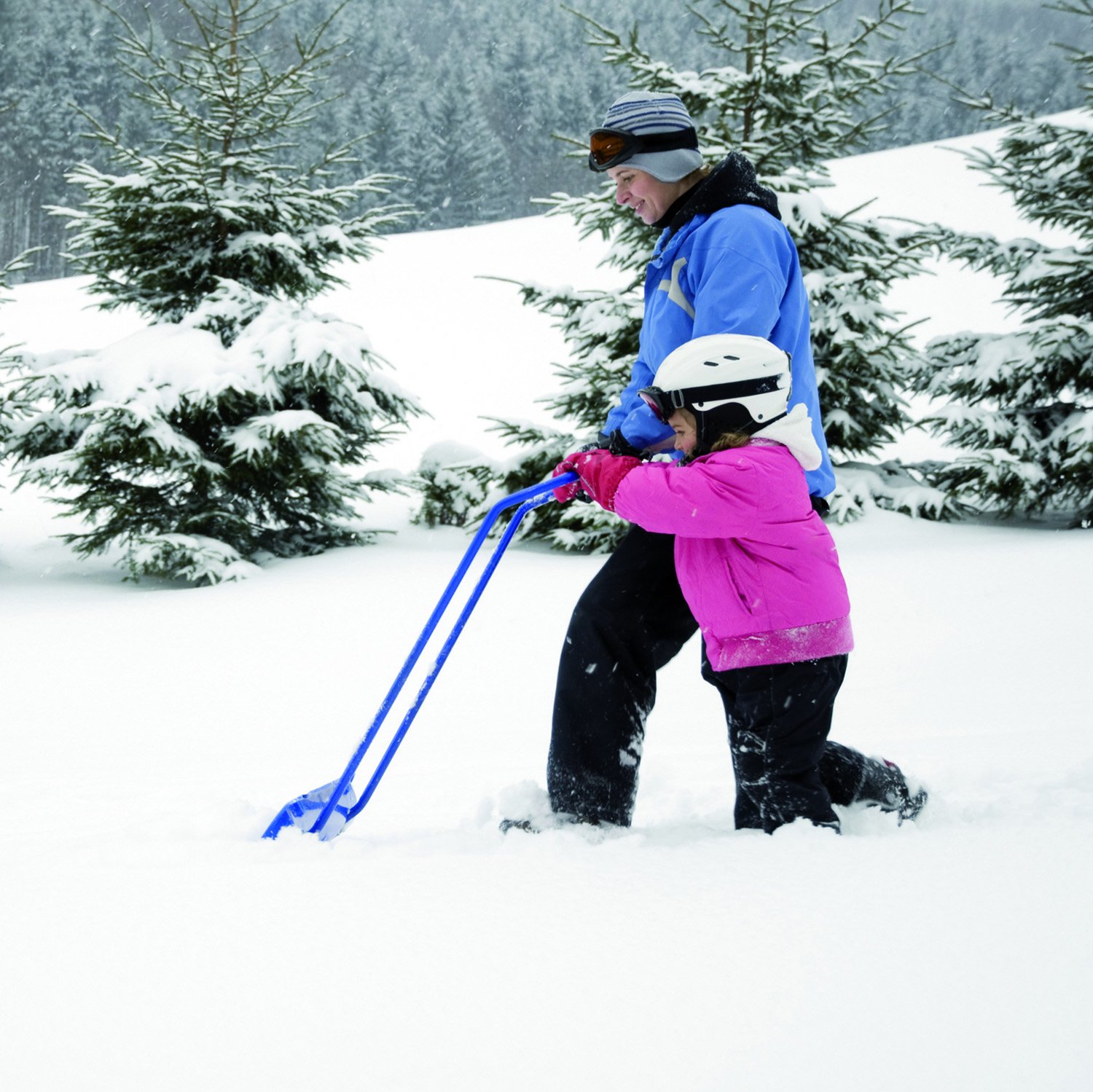 Pala da neve spingineve in plastica ARCTIC con ruote e manico in acciaio colore: blu