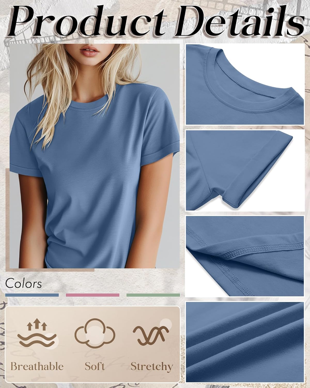 Huukeay 3 Pack Women's Cotton T Shirts Casual Short Sleeve Tunic Tops Crewneck Summer Loose Fit Plain Basic Tee - Image 5