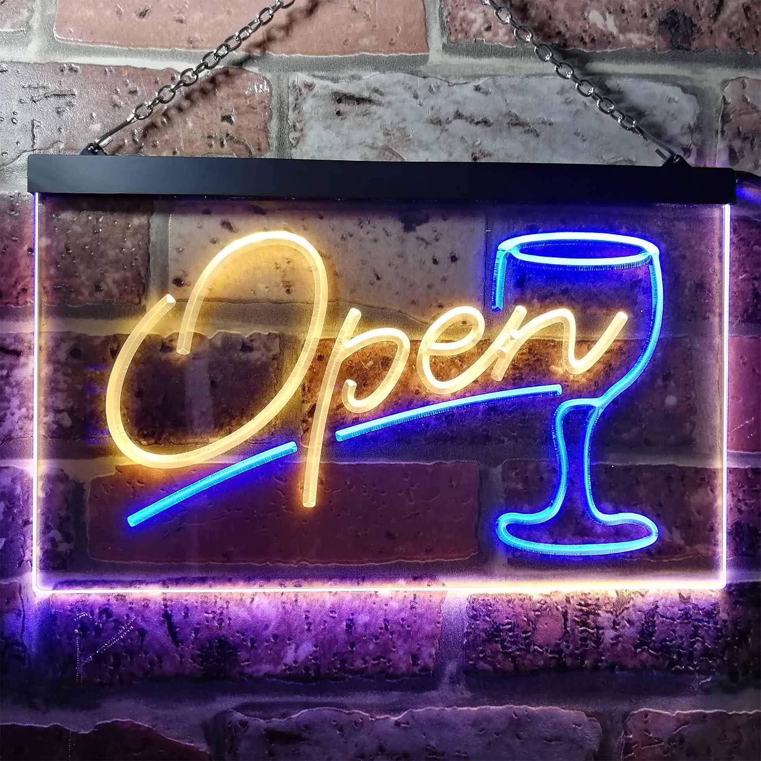 ADVPRO Open Bar Cocktails Glass Beer Wine Dual Color LED Neon Sign Blue & Yellow 16" x 12" st6s43-i0536-by