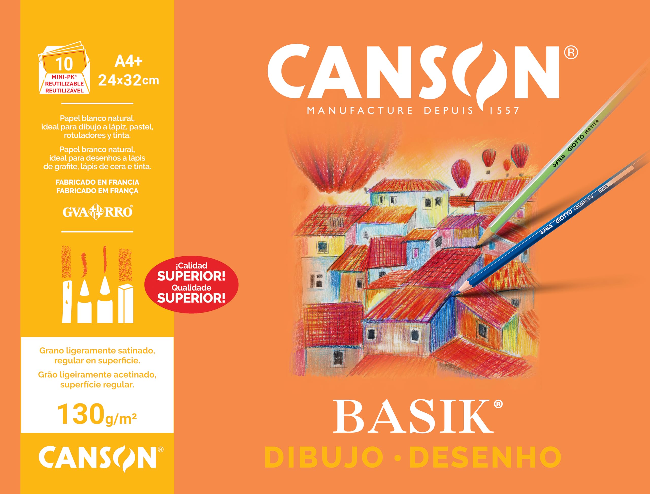 Minipack A4, 10 Hojas, Guarro Dibujo Basik Liso 130G, Blanco — view 3