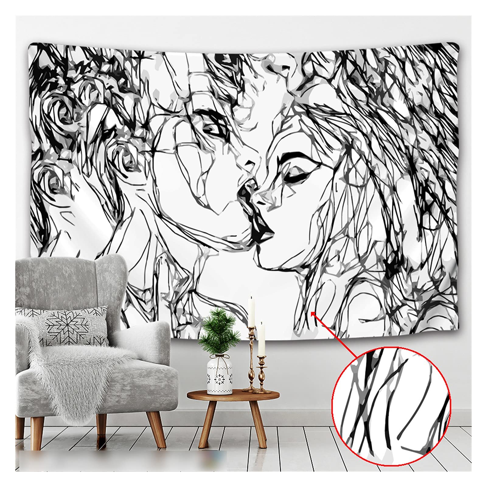 BFFDD Creative Line Draw Tapestry Wall Hanging Boho Decor Hippie Kiss Psychedelic Wall Tapestry Abstract Carpet Wall Cloth Tapestries (Color : Gt001-1, Size : 95x70cm)